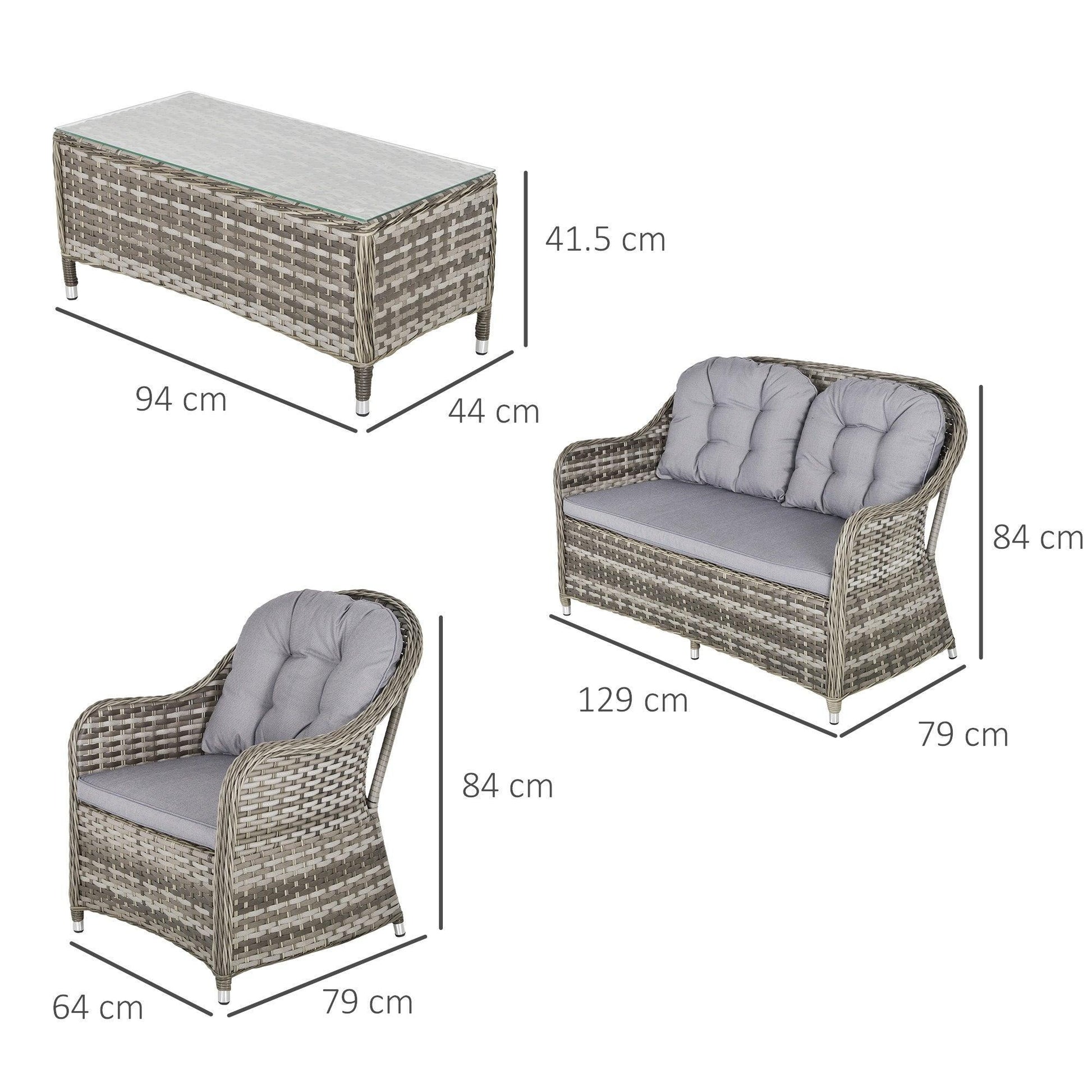 Outsunny Outdoor Rattan Wicker Patio Sofa Set - Grey - ALL4U RETAILER LTD