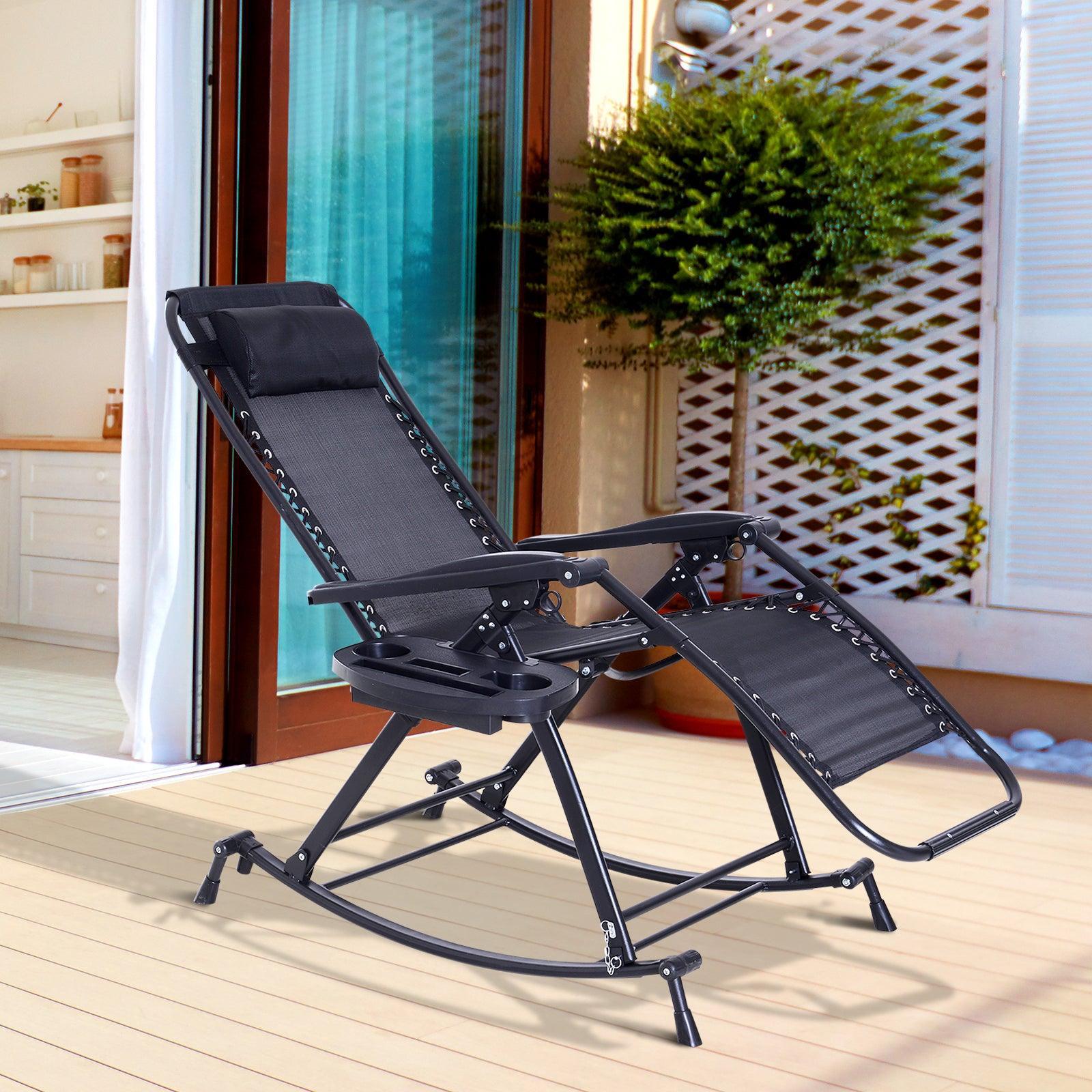 Outsunny Outdoor Recliner Chair with Headrest - Black - ALL4U RETAILER LTD