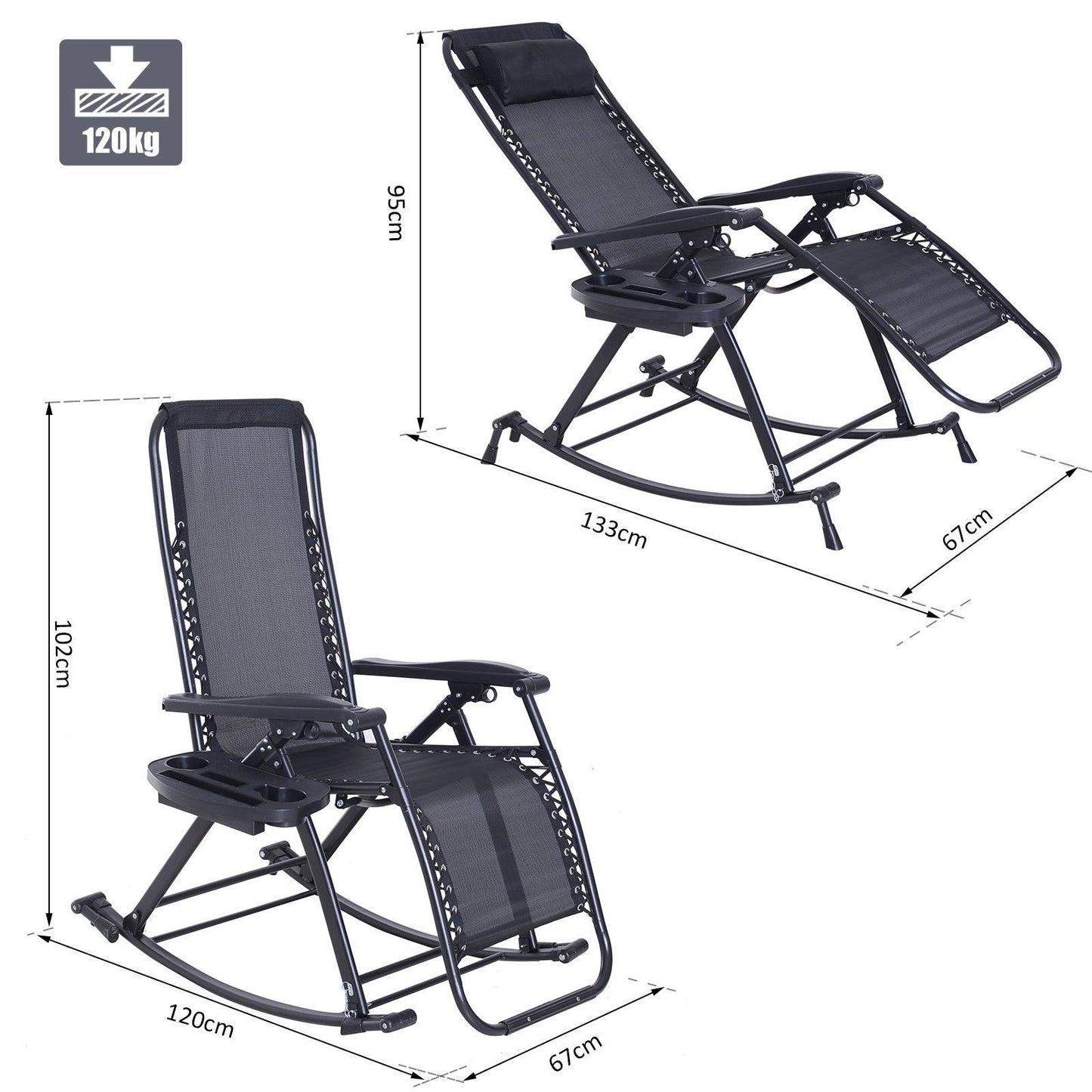 Outsunny Outdoor Recliner Chair with Headrest - Black - ALL4U RETAILER LTD