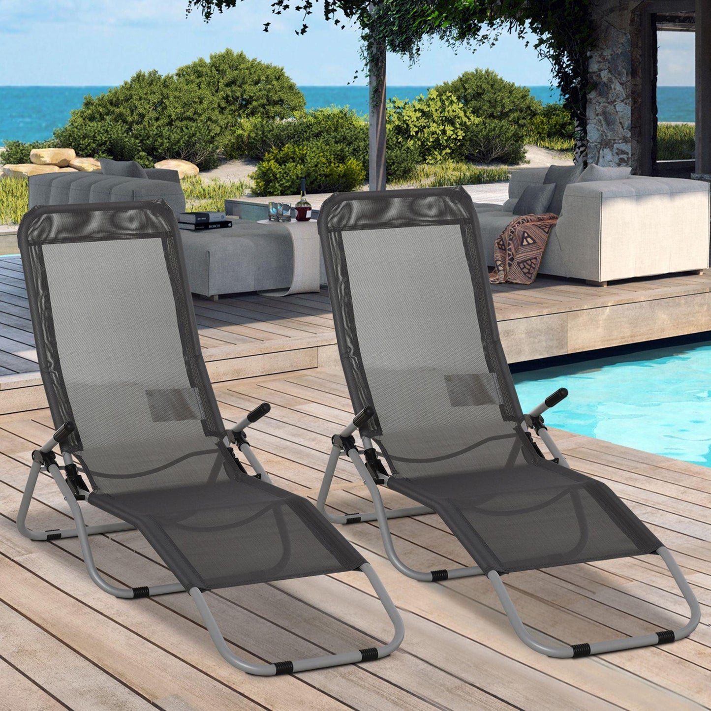 Outsunny Outdoor Recliner Chairs - Set of 2 | Adjustable - ALL4U RETAILER LTD