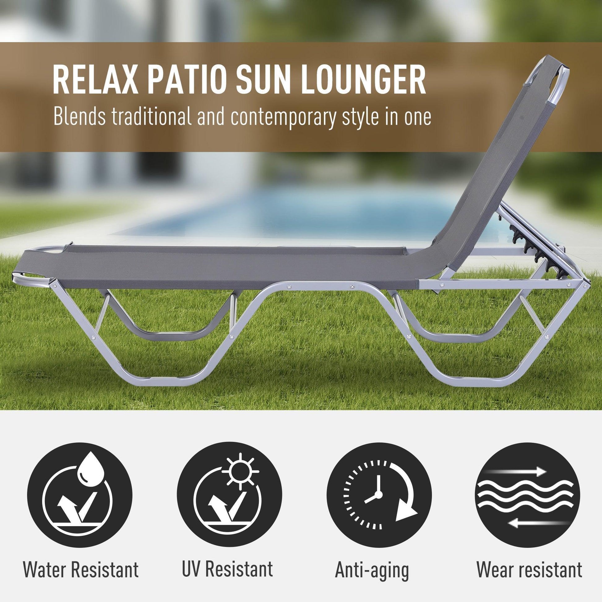 Outsunny Outdoor Recliner | Adjustable | Lightweight - ALL4U RETAILER LTD