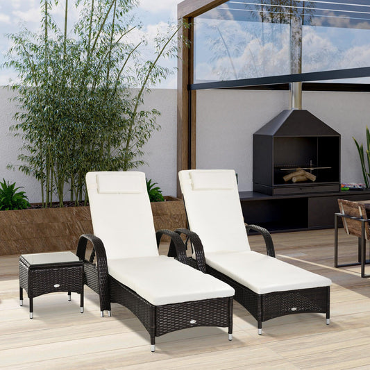 Outsunny Outdoor Recliner Set: 3-Pc PE Rattan Patio Loungers - ALL4U RETAILER LTD