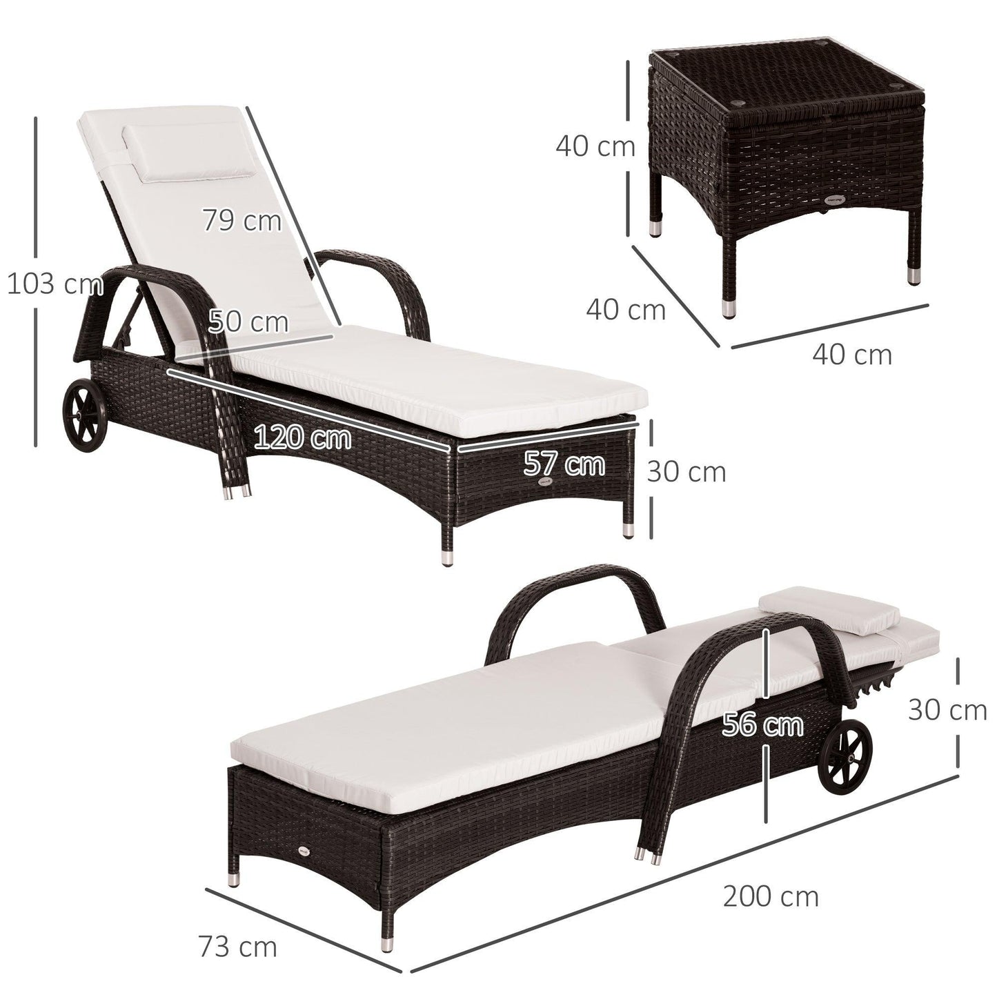 Outsunny Outdoor Recliner Set: 3-Pc PE Rattan Patio Loungers - ALL4U RETAILER LTD