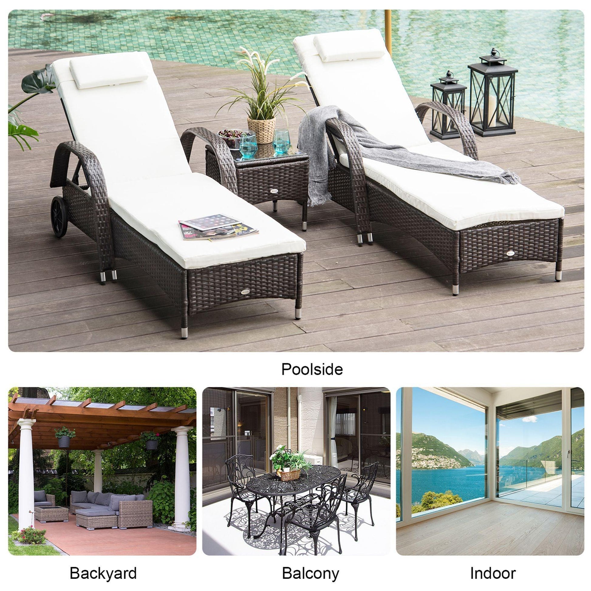 Outsunny Outdoor Recliner Set: 3-Pc PE Rattan Patio Loungers - ALL4U RETAILER LTD