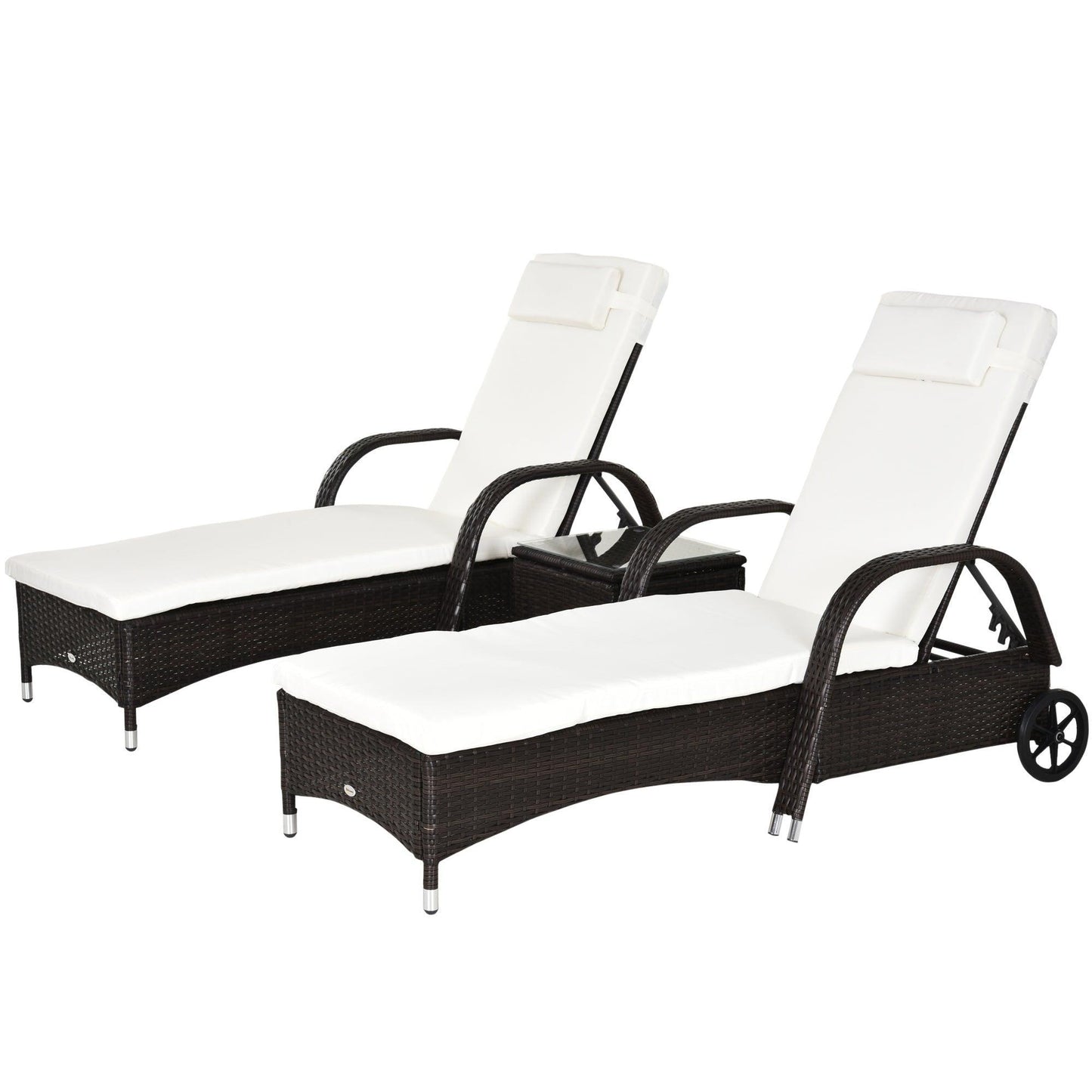 Outsunny Outdoor Recliner Set: 3-Pc PE Rattan Patio Loungers - ALL4U RETAILER LTD