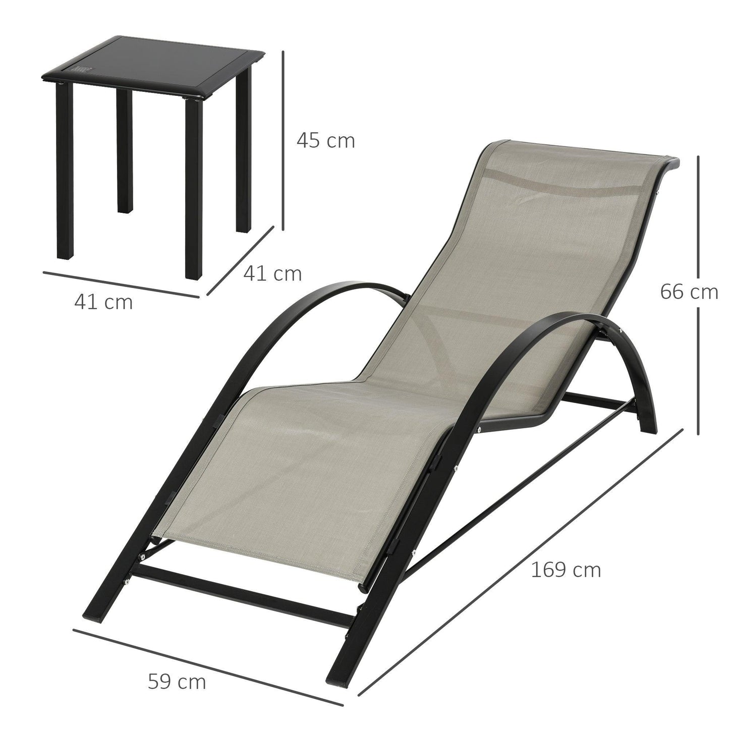 Outsunny Outdoor Recliner Set with Table, Grey - ALL4U RETAILER LTD