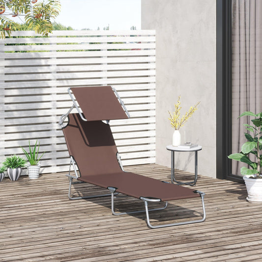 Outsunny Outdoor Recliner with Sun Shade - Brown - ALL4U RETAILER LTD