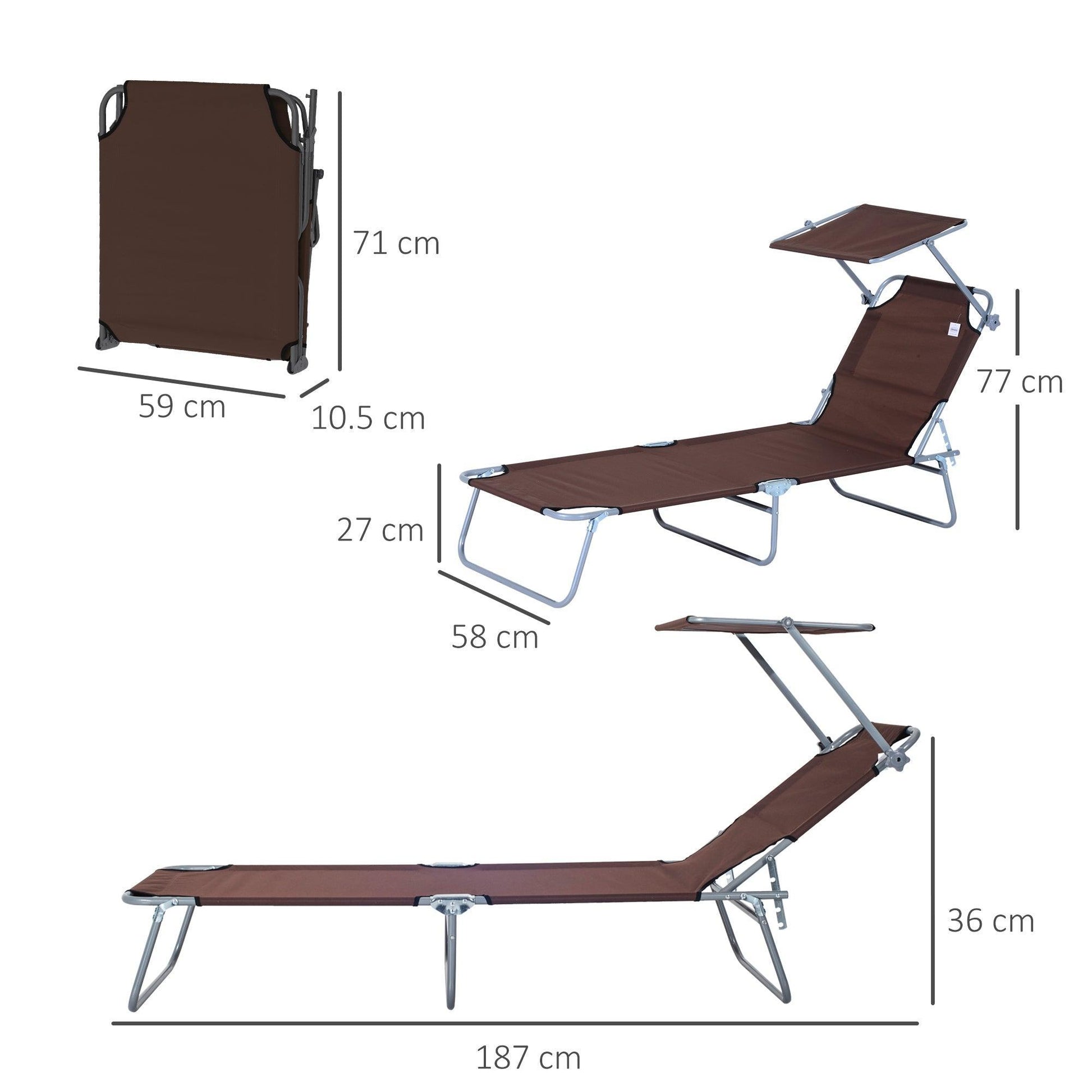 Outsunny Outdoor Recliner with Sun Shade - Brown - ALL4U RETAILER LTD