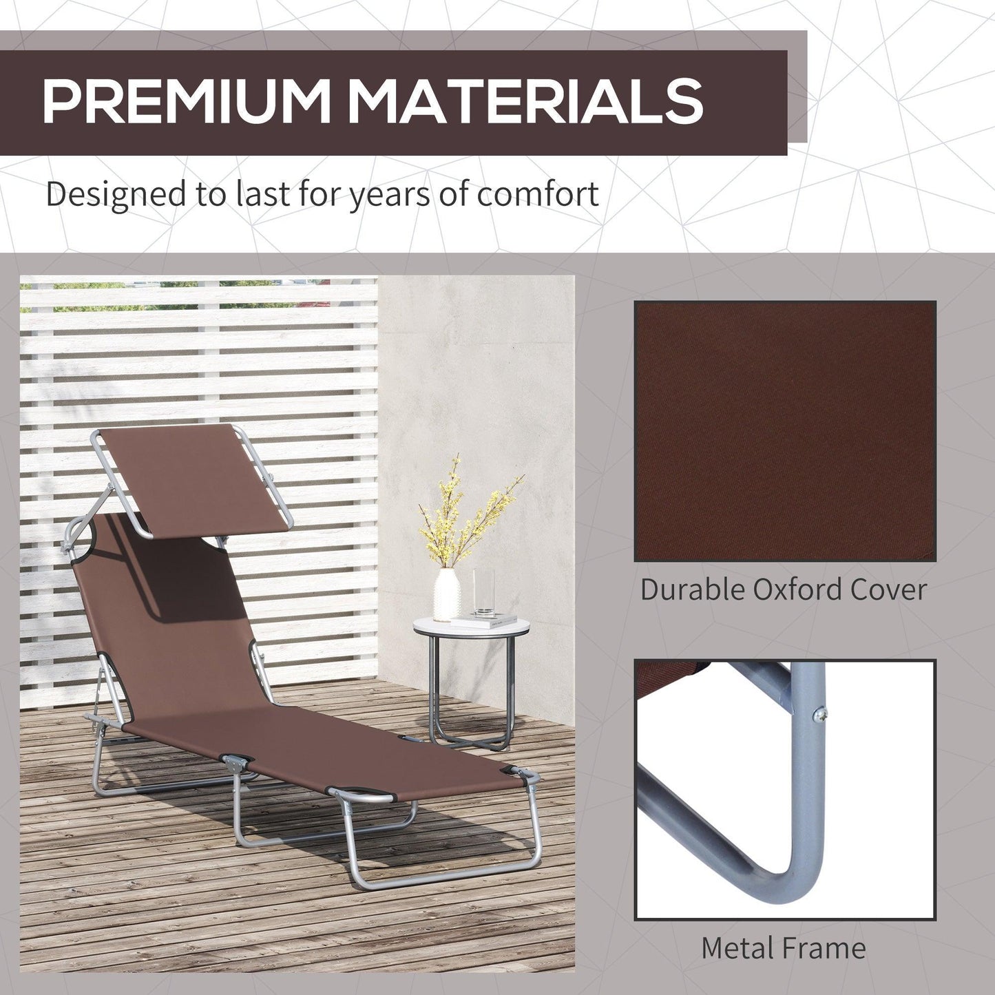 Outsunny Outdoor Recliner with Sun Shade - Brown - ALL4U RETAILER LTD