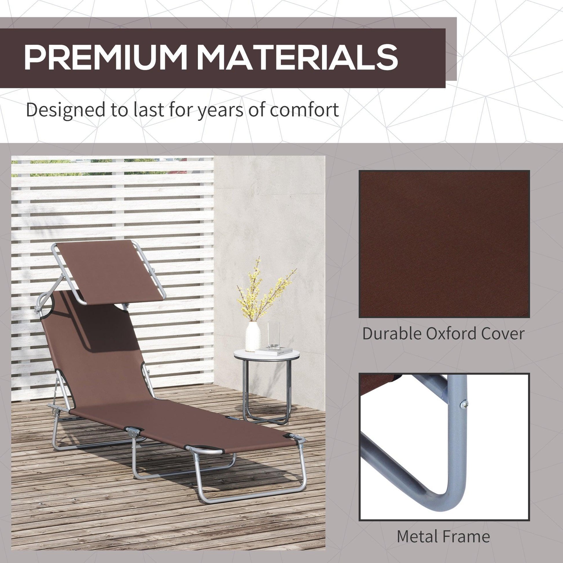 Outsunny Outdoor Recliner with Sun Shade - Brown - ALL4U RETAILER LTD