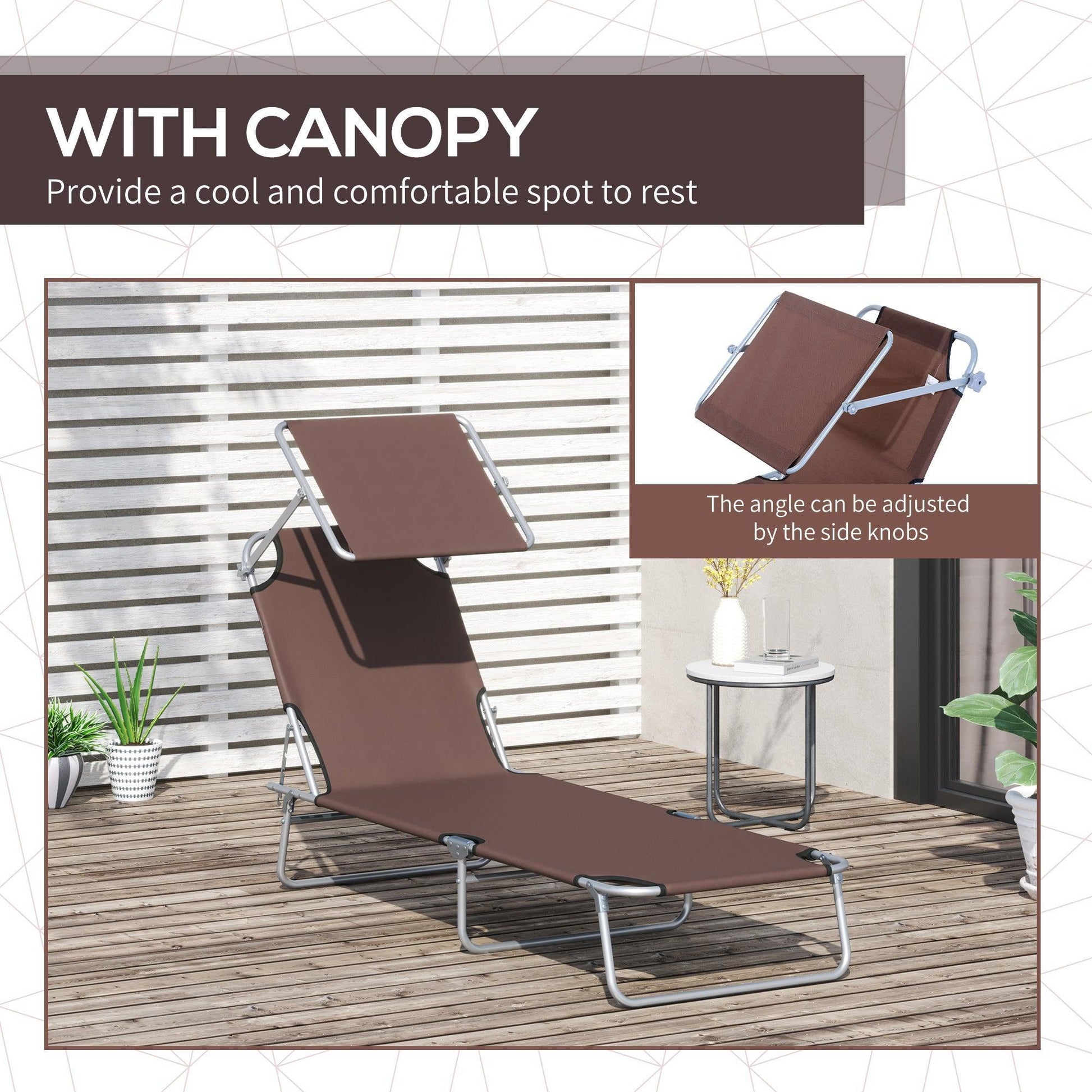 Outsunny Outdoor Recliner with Sun Shade - Brown - ALL4U RETAILER LTD