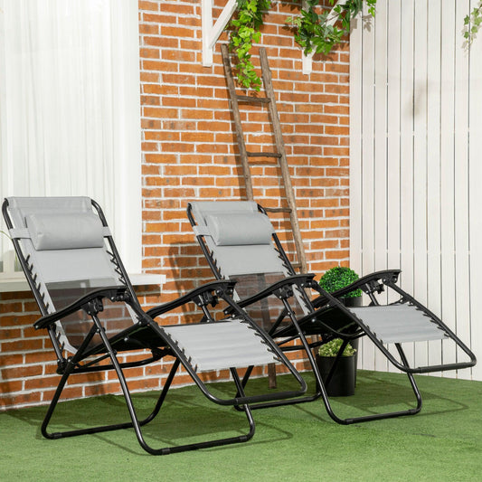 Outsunny Outdoor Recliners Set, Foldable Zero Gravity Chairs, Grey - ALL4U RETAILER LTD