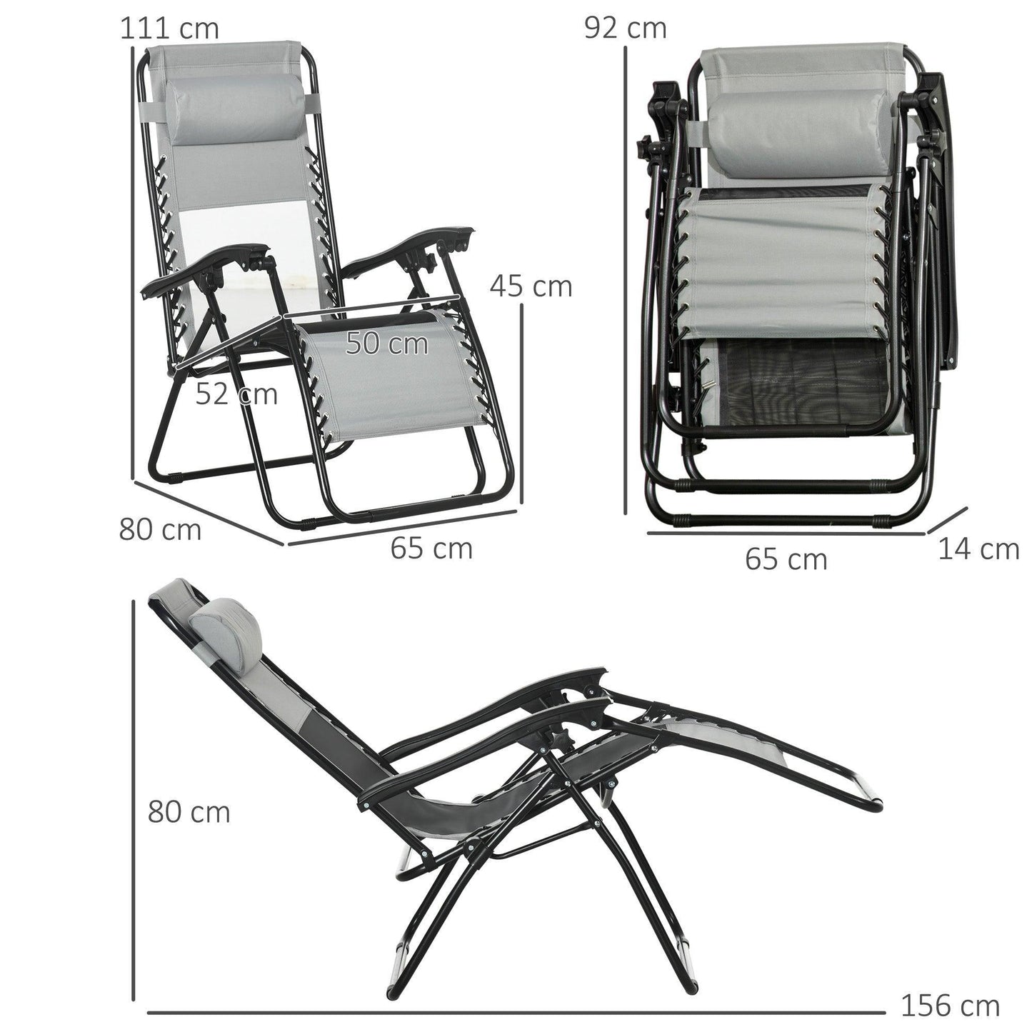 Outsunny Outdoor Recliners Set, Foldable Zero Gravity Chairs, Grey - ALL4U RETAILER LTD