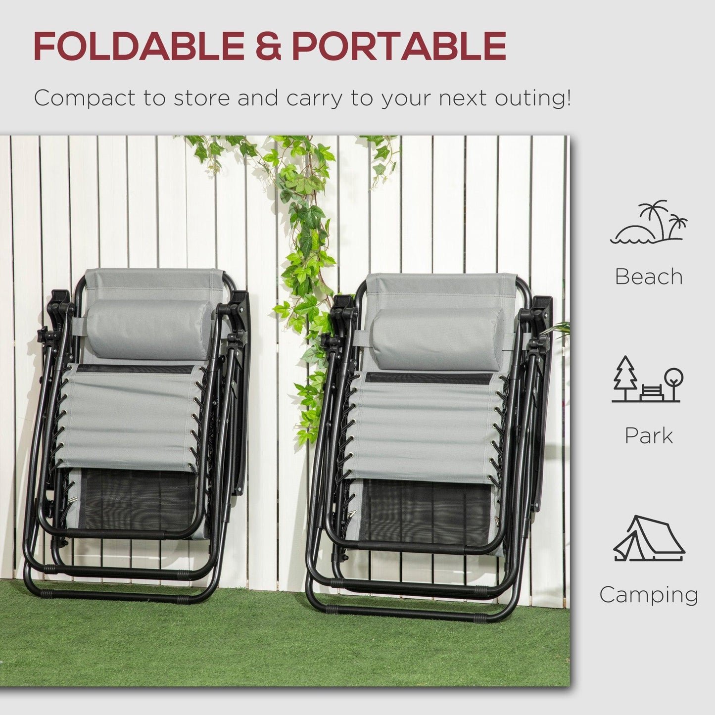 Outsunny Outdoor Recliners Set, Foldable Zero Gravity Chairs, Grey - ALL4U RETAILER LTD