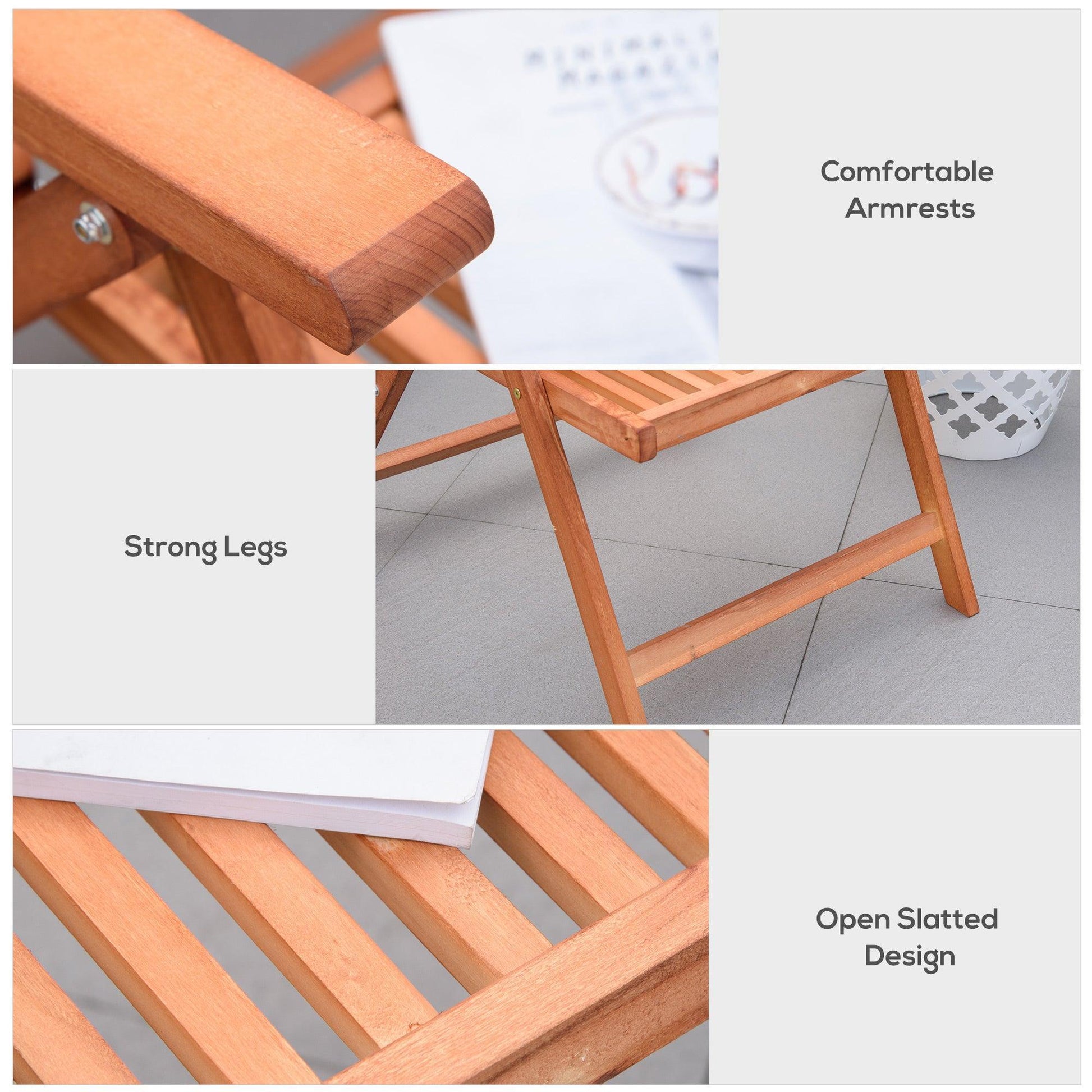 Outsunny Outdoor Reclining Acacia Wood Dining Chair: 5-Position - ALL4U RETAILER LTD