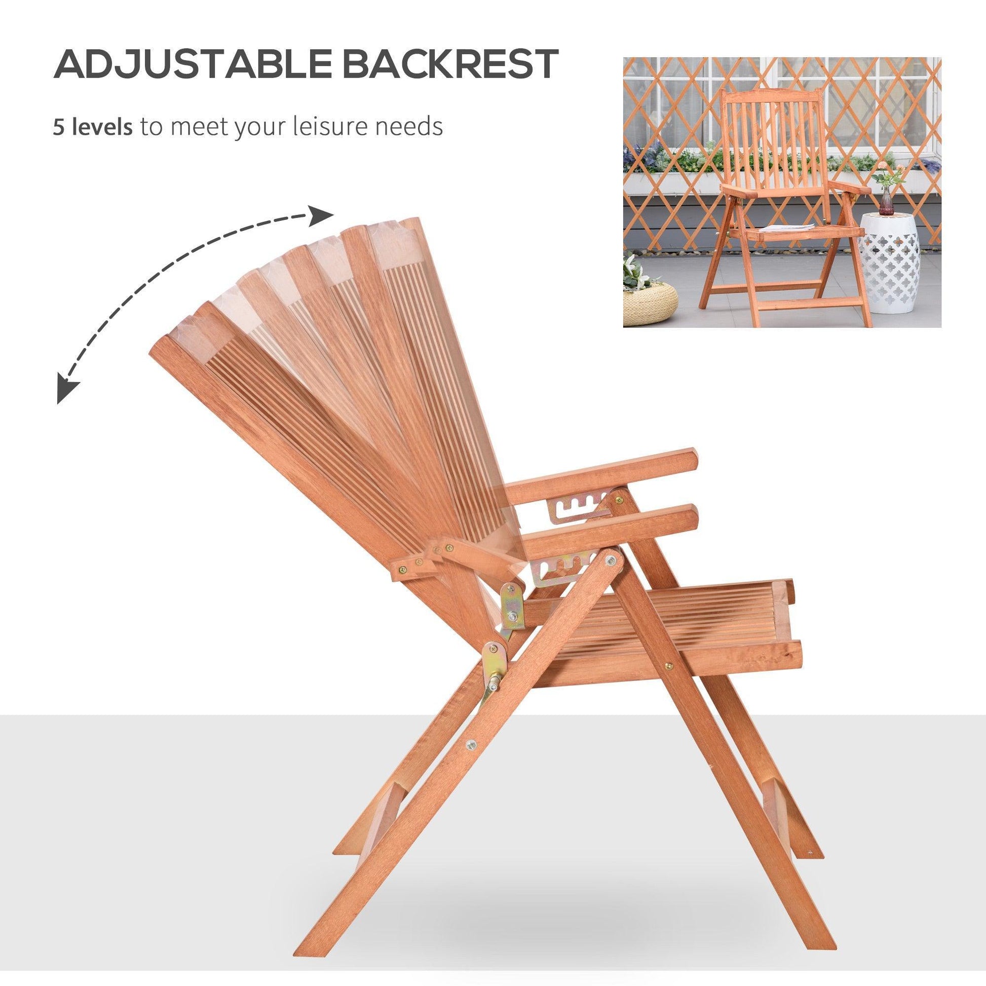 Outsunny Outdoor Reclining Acacia Wood Dining Chair: 5-Position - ALL4U RETAILER LTD