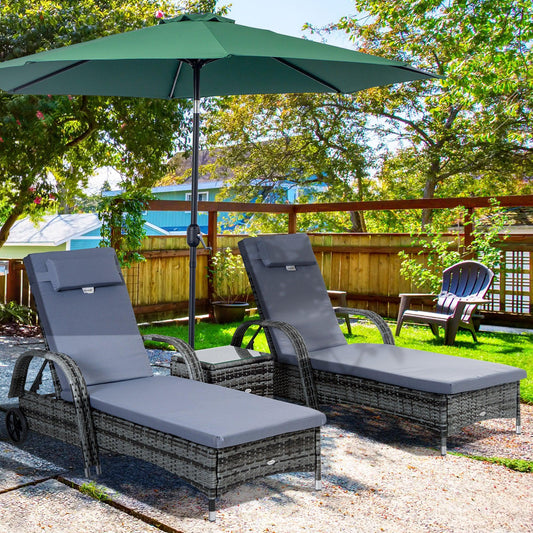 Outsunny Outdoor Reclining Chair Set with Table - Grey - ALL4U RETAILER LTD