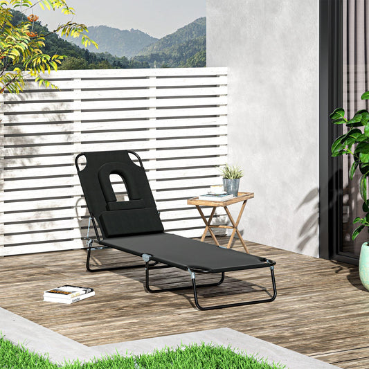 Outsunny Outdoor Reclining Chair with Pillow - Foldable Sun Lounger - ALL4U RETAILER LTD