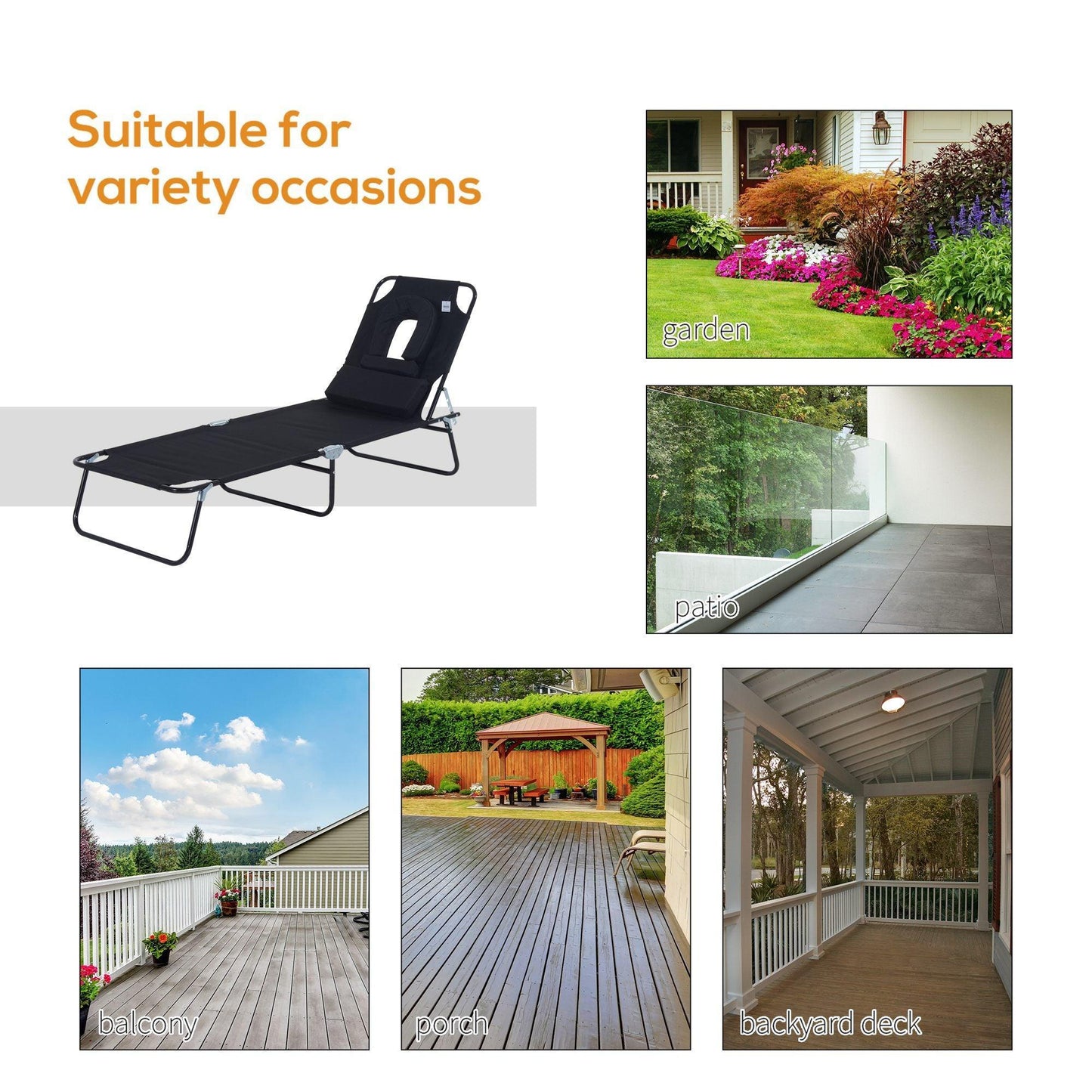 Outsunny Outdoor Reclining Chair with Pillow - Foldable Sun Lounger - ALL4U RETAILER LTD