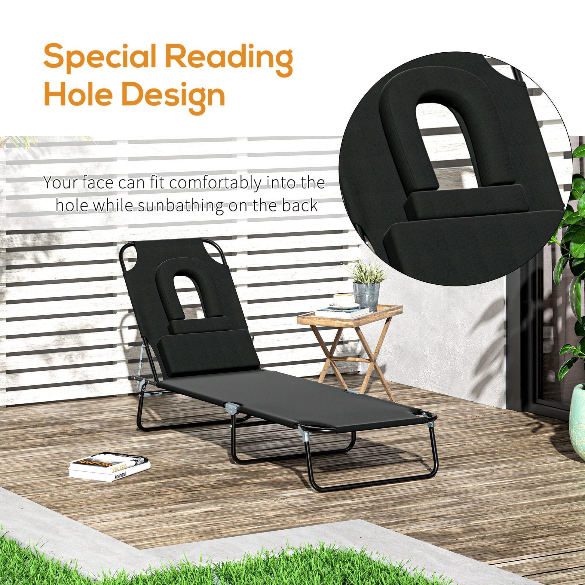 Outsunny Outdoor Reclining Chair with Pillow - Foldable Sun Lounger - ALL4U RETAILER LTD