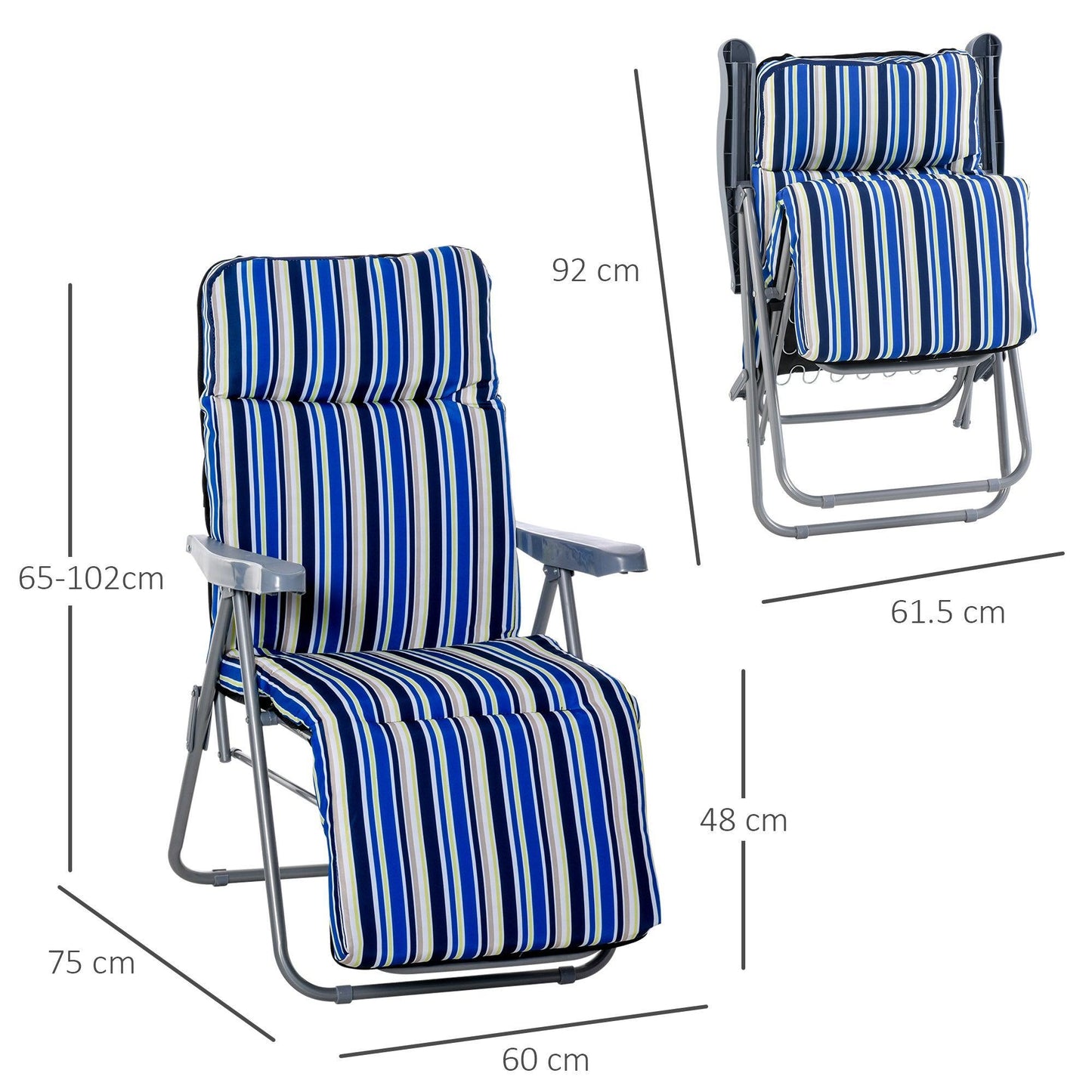 Outsunny Outdoor Reclining Lounger Set: Blue & White - ALL4U RETAILER LTD