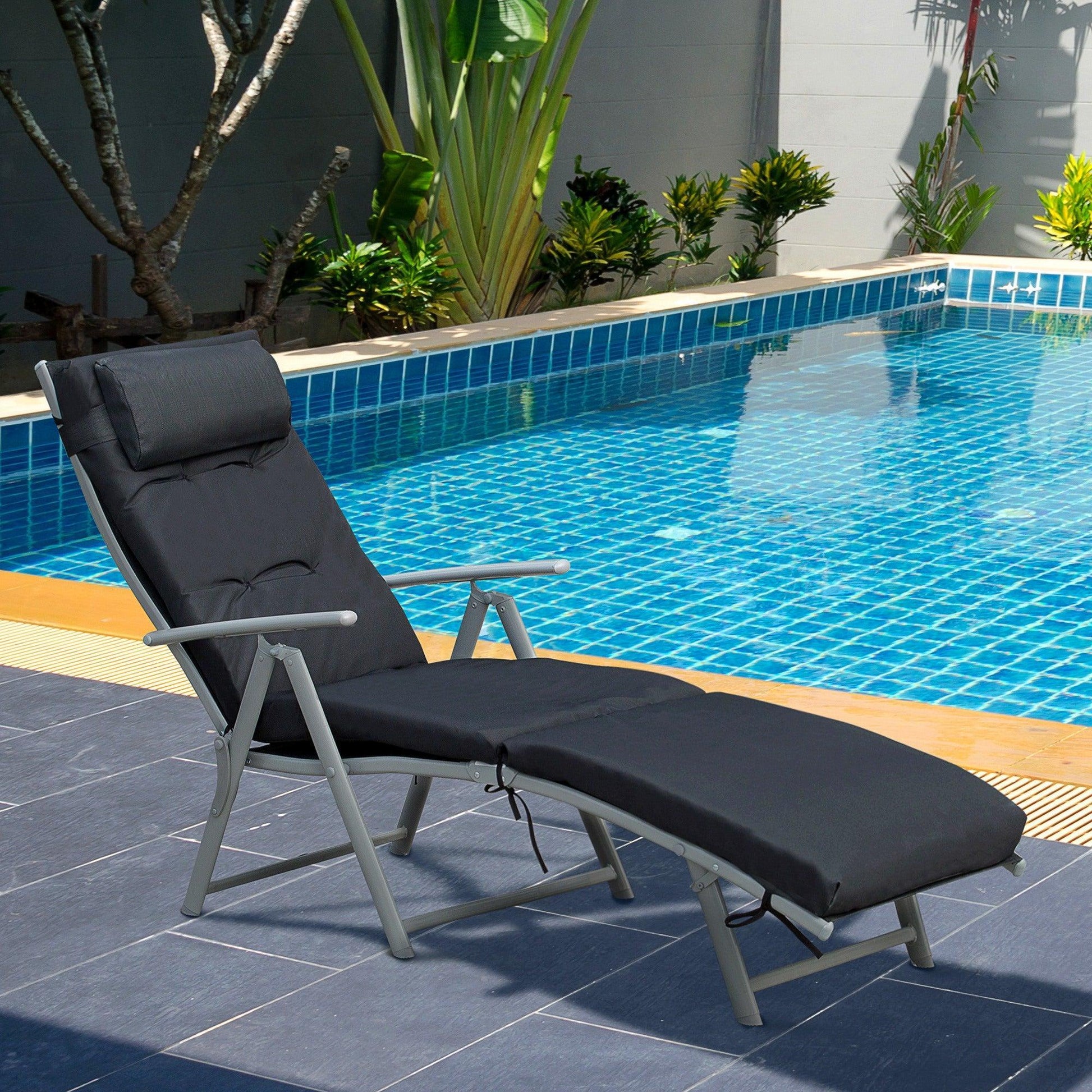 Outsunny Outdoor Reclining Sun Lounger - Black - ALL4U RETAILER LTD