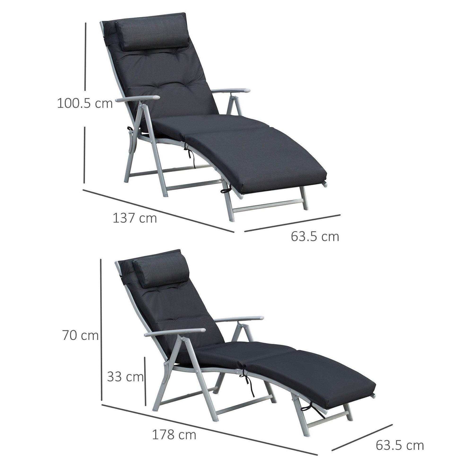 Outsunny Outdoor Reclining Sun Lounger - Black - ALL4U RETAILER LTD