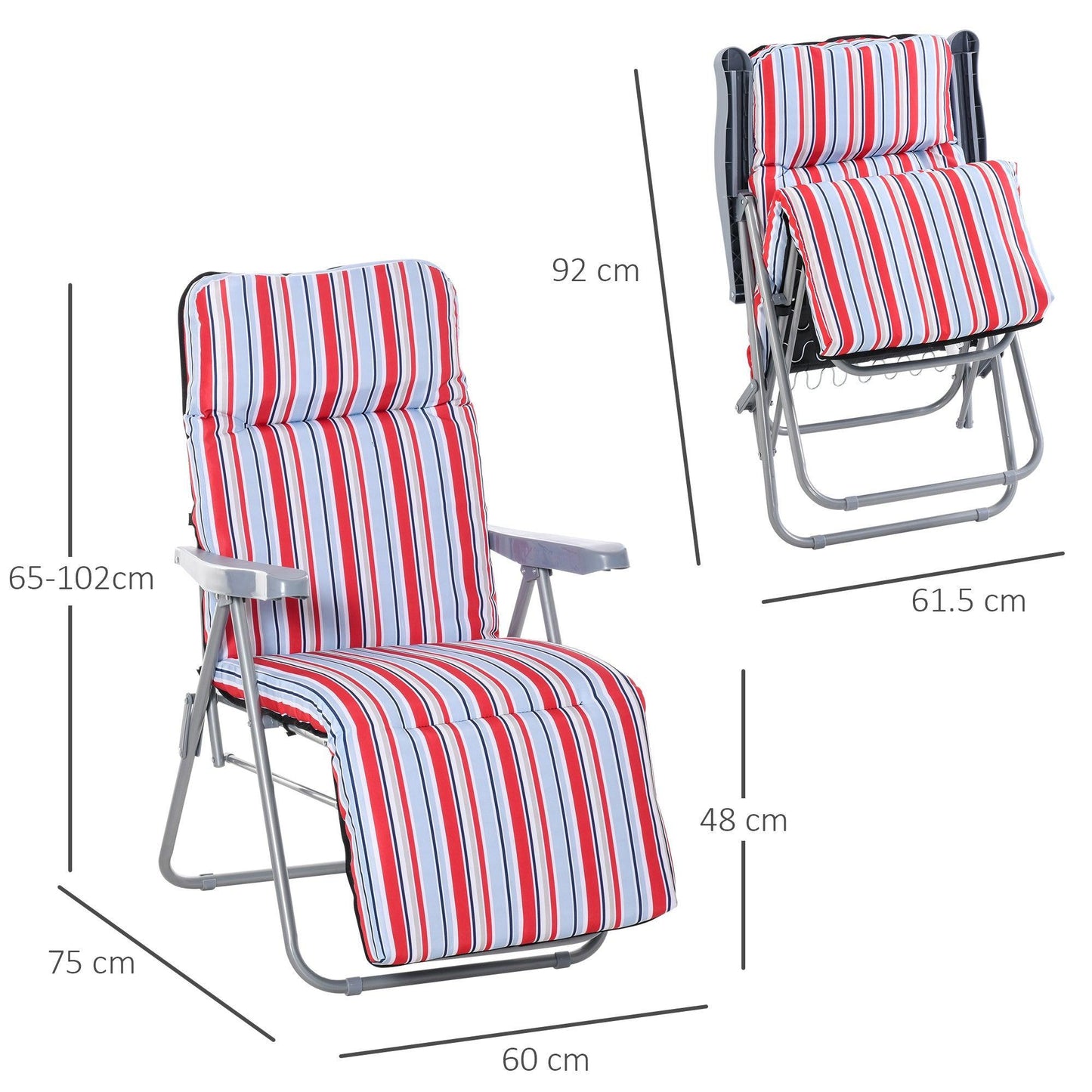 Outsunny Outdoor Reclining Sun Lounger Set - Red & White - ALL4U RETAILER LTD