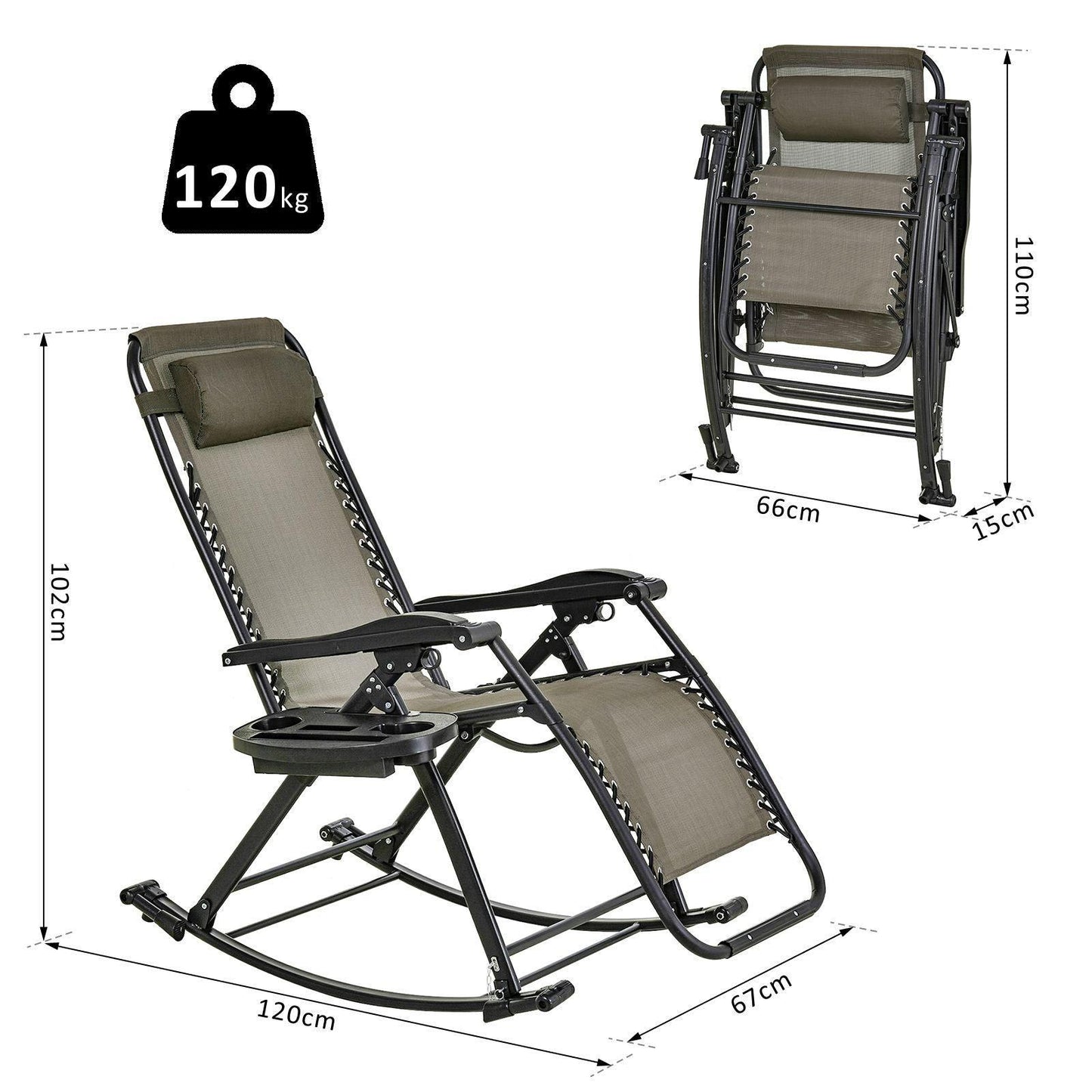 Outsunny Outdoor Rocking Chair - Adjustable Grey - ALL4U RETAILER LTD