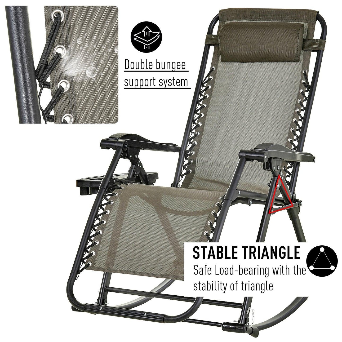 Outsunny Outdoor Rocking Chair - Adjustable Grey - ALL4U RETAILER LTD