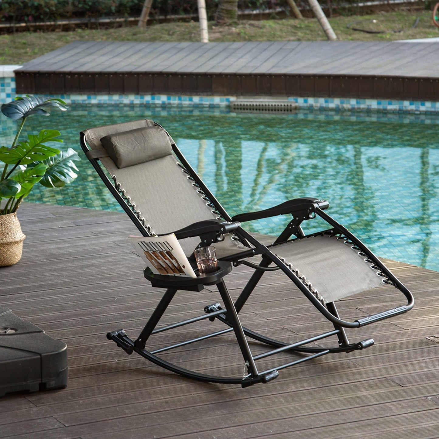 Outsunny Outdoor Rocking Chair - Adjustable Grey - ALL4U RETAILER LTD