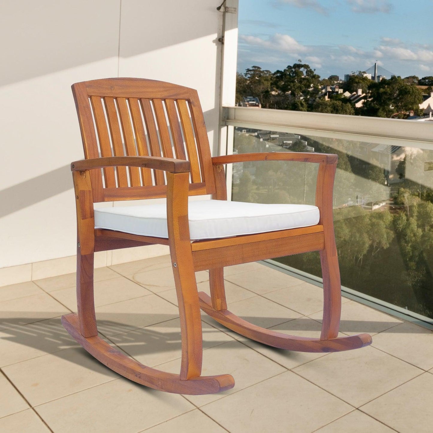 Outsunny Outdoor Rocking Chair with Cushion - Acacia Wood - ALL4U RETAILER LTD