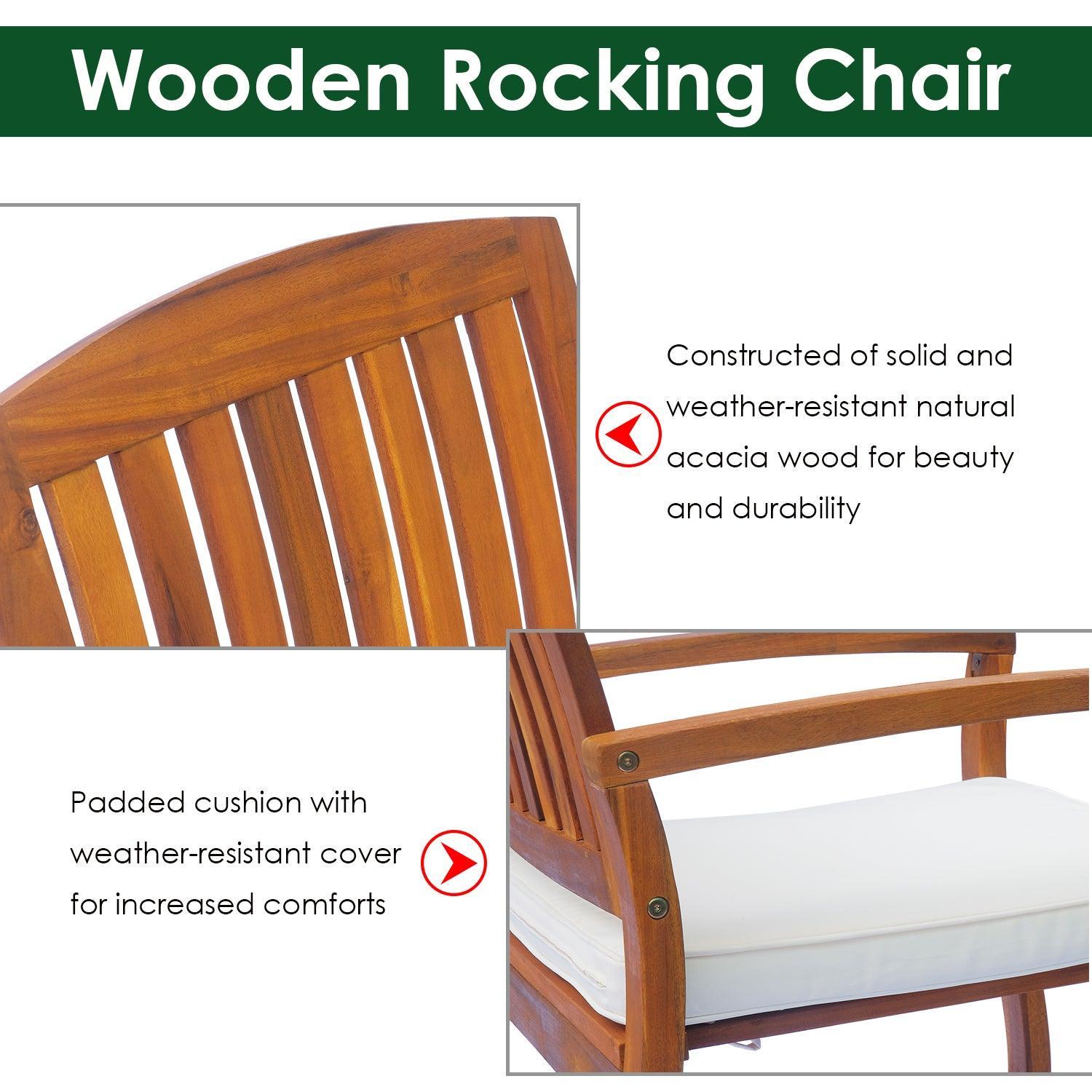 Outsunny Outdoor Rocking Chair with Cushion - Acacia Wood - ALL4U RETAILER LTD