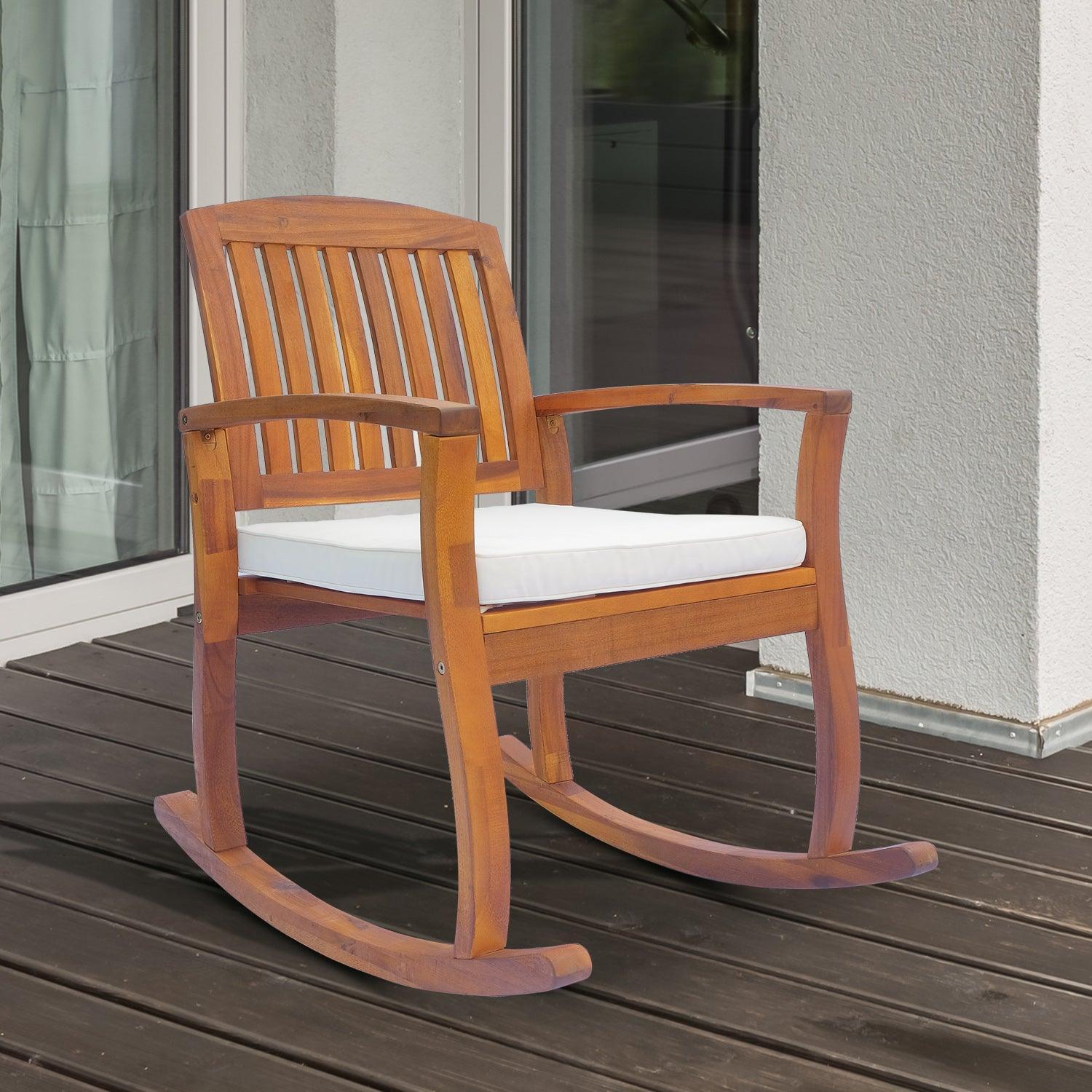 Outsunny Outdoor Rocking Chair with Cushion - Acacia Wood - ALL4U RETAILER LTD