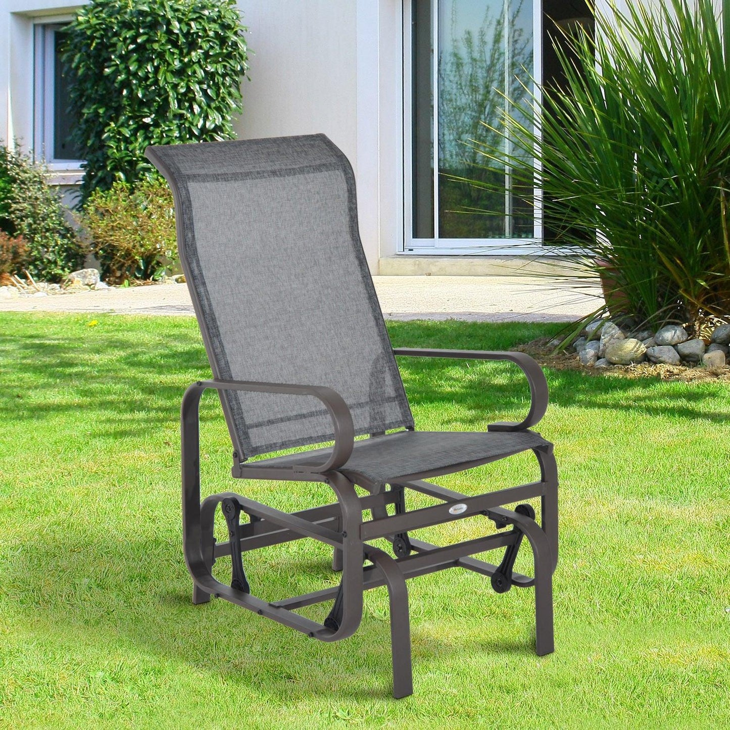 Outsunny Outdoor Rocking Chair with Metal Frame for Patio, Backyard - ALL4U RETAILER LTD