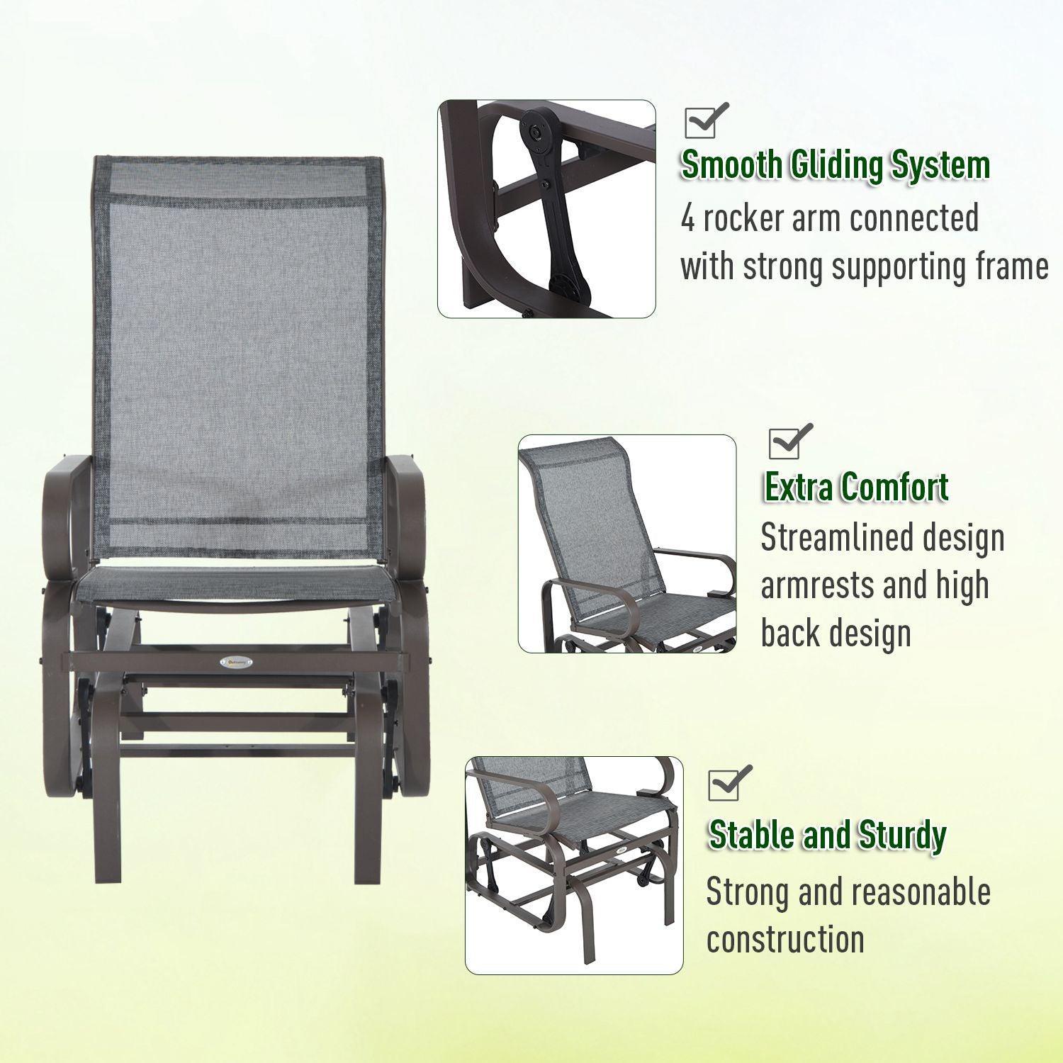 Outsunny Outdoor Rocking Chair with Metal Frame for Patio, Backyard - ALL4U RETAILER LTD