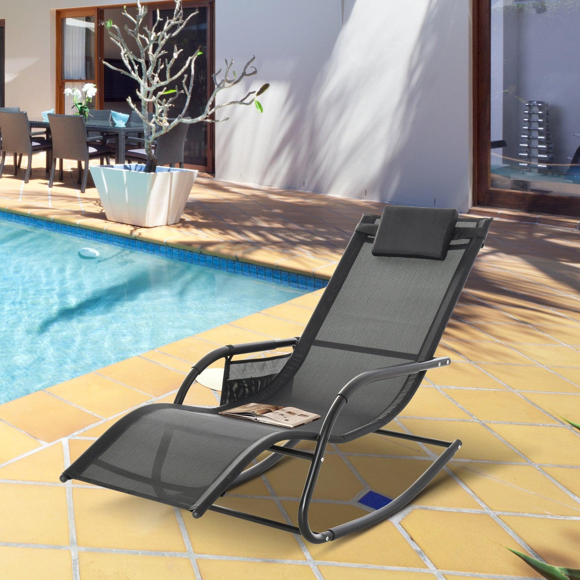 Outsunny Outdoor Rocking Chair with Removable Headrest - Black - ALL4U RETAILER LTD