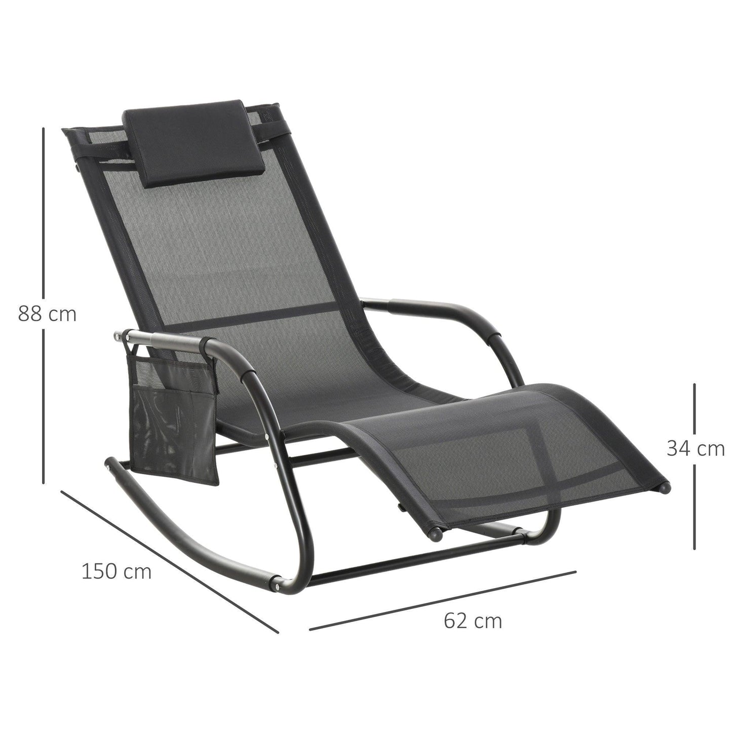 Outsunny Outdoor Rocking Chair with Removable Headrest - Black - ALL4U RETAILER LTD