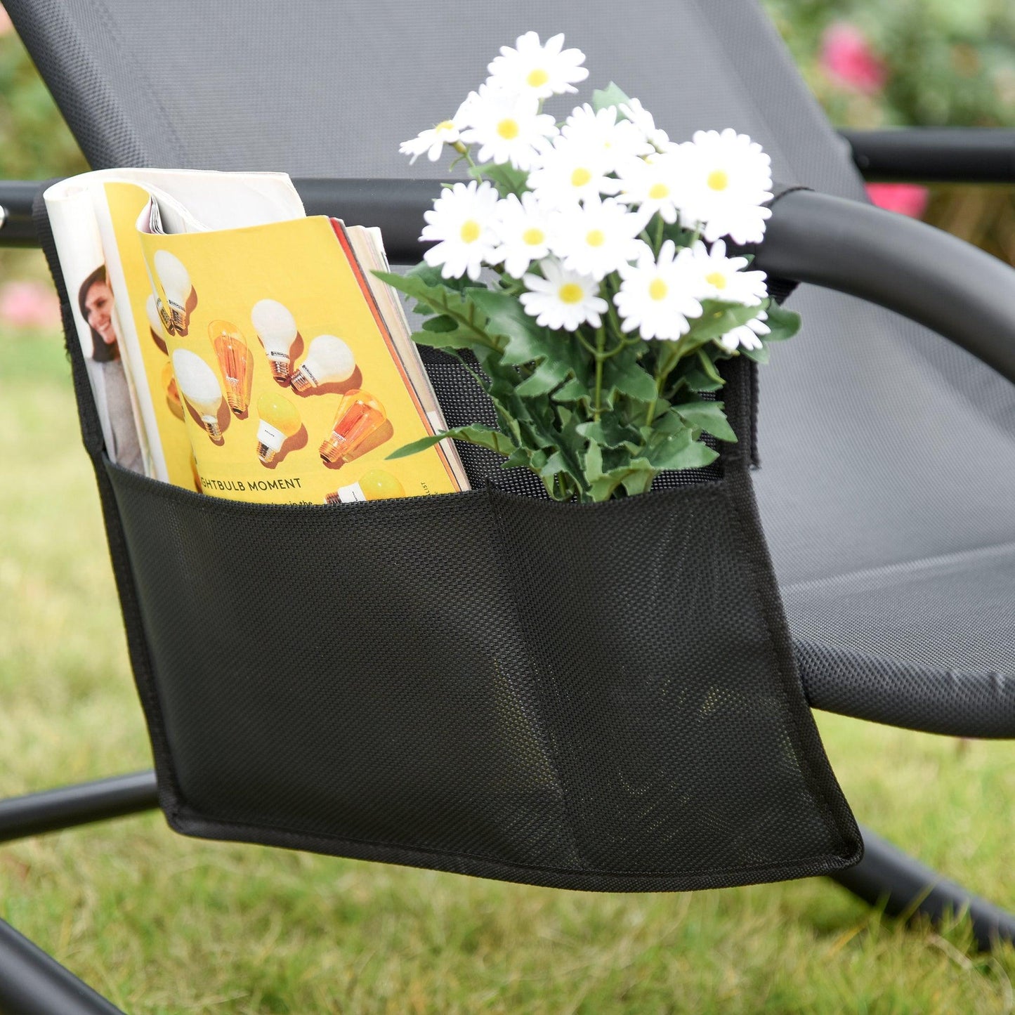 Outsunny Outdoor Rocking Chair with Removable Headrest - Black - ALL4U RETAILER LTD