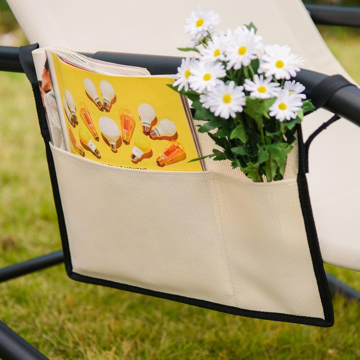 Outsunny Outdoor Rocking Chair with Removable Headrest - Cream White - ALL4U RETAILER LTD