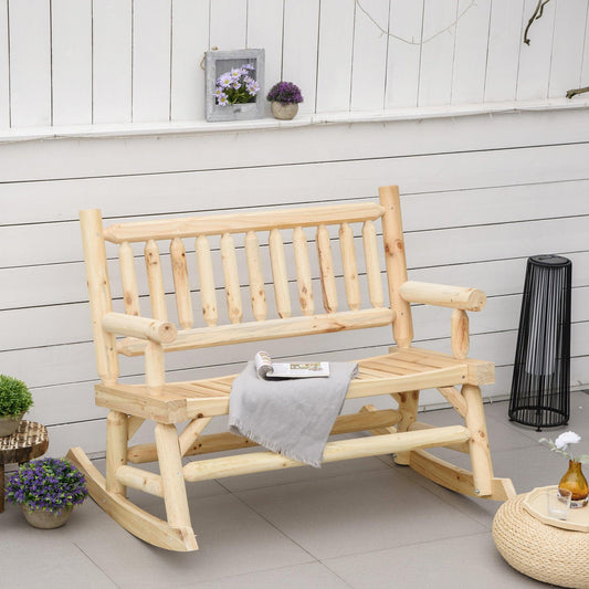 Outsunny Outdoor Rustic Loveseat with Rocking Motion - ALL4U RETAILER LTD