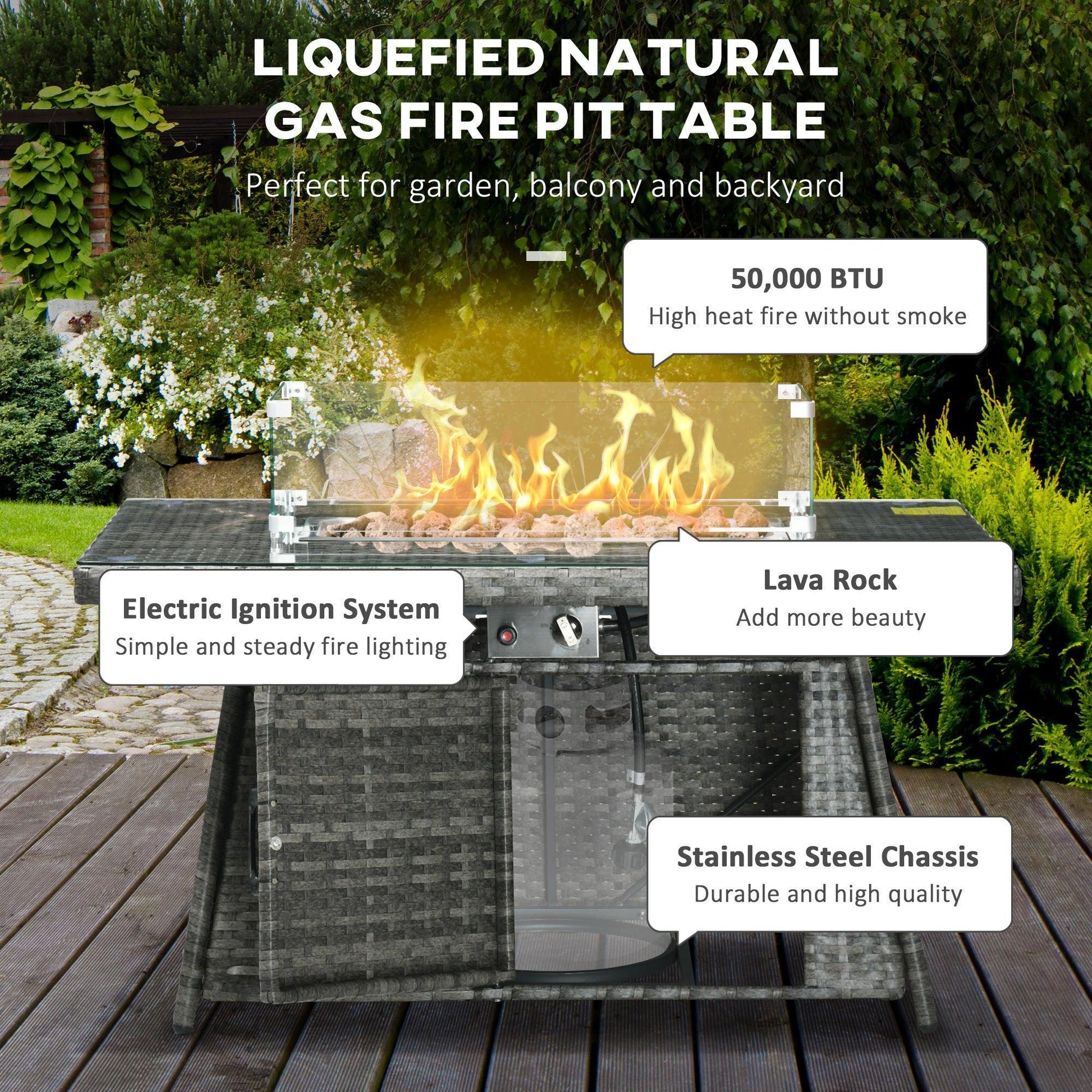 Outsunny Outdoor Set: 6-Seater Rattan Furniture with Fire Pit - ALL4U RETAILER LTD