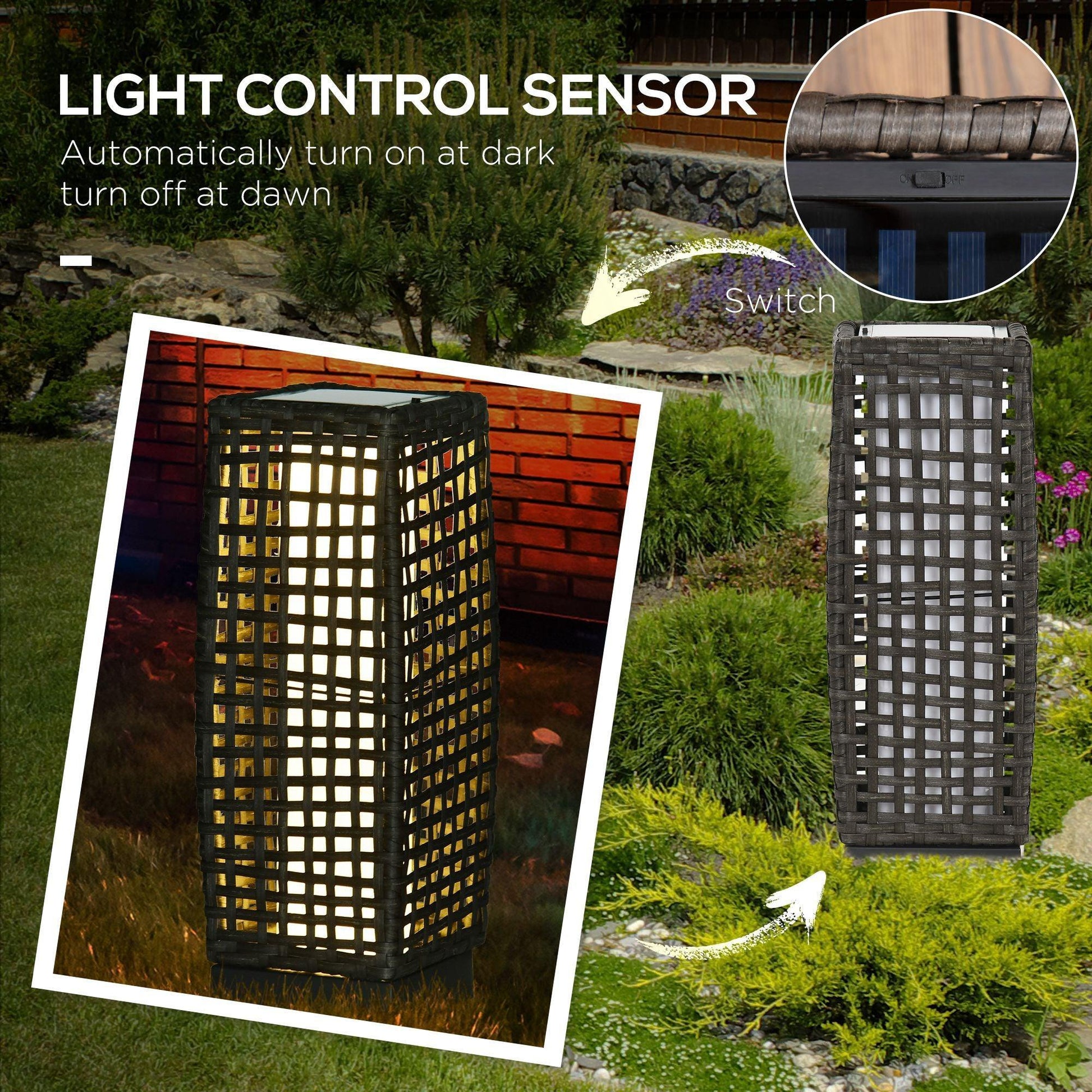 Outsunny Outdoor Solar Lantern: Grey PE Wicker Patio Garden Light - ALL4U RETAILER LTD