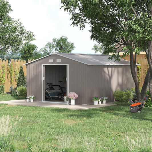 Outsunny Outdoor Storage Shed, 13x11ft, Light Grey - ALL4U RETAILER LTD