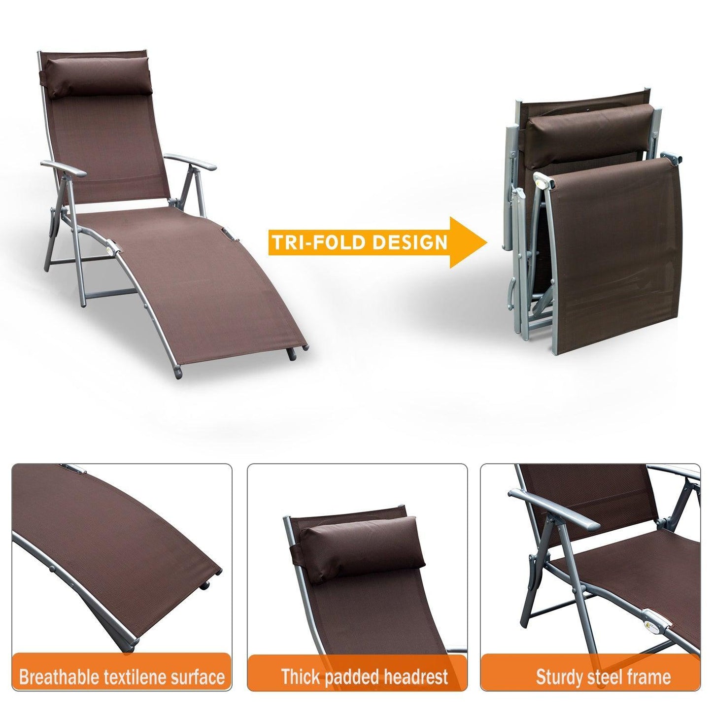 Outsunny Outdoor Sun Lounger Reclining Chair - Adjustable and Foldable - ALL4U RETAILER LTD