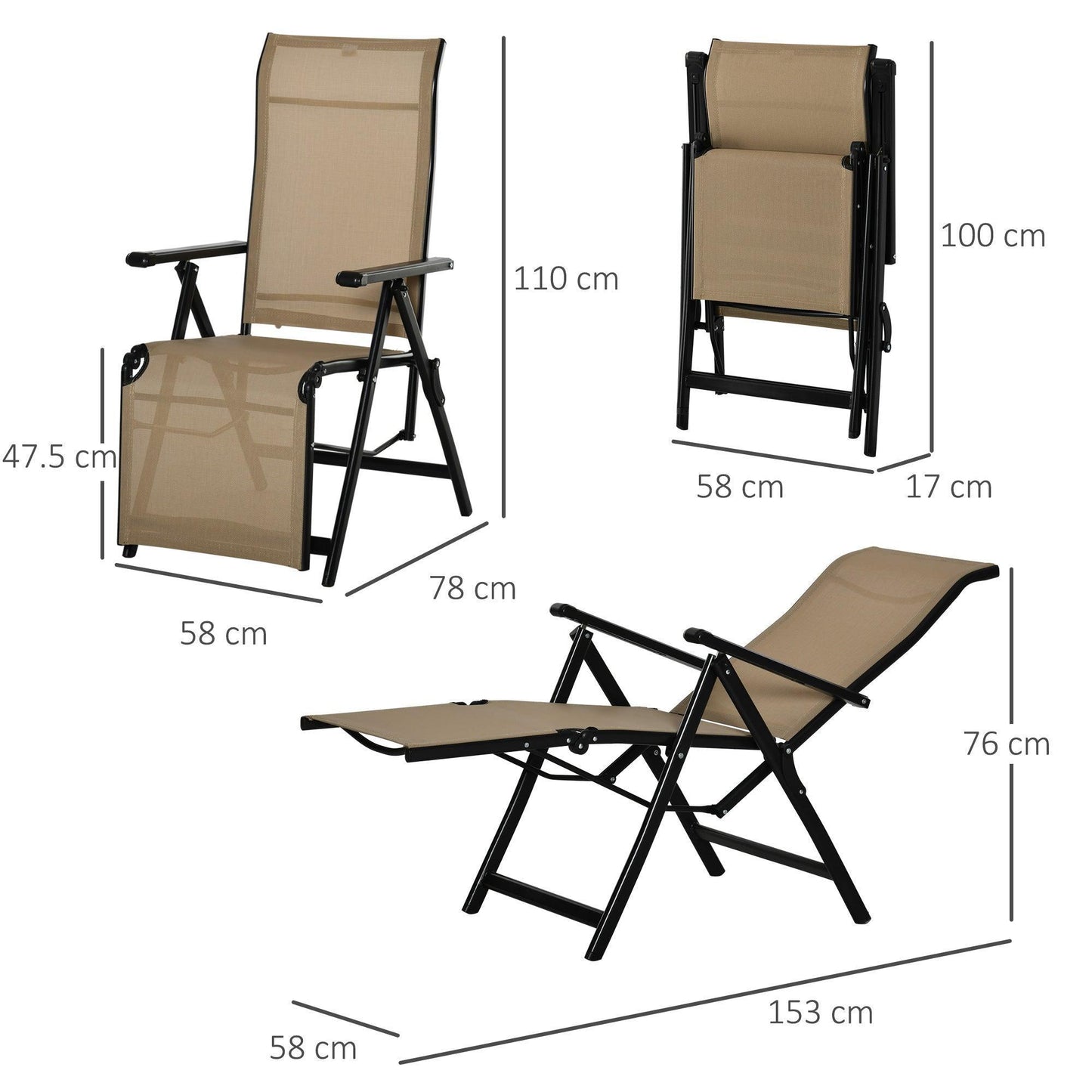 Outsunny Outdoor Sun Lounger Set - Adjustable Folding Chaise Recliners - ALL4U RETAILER LTD