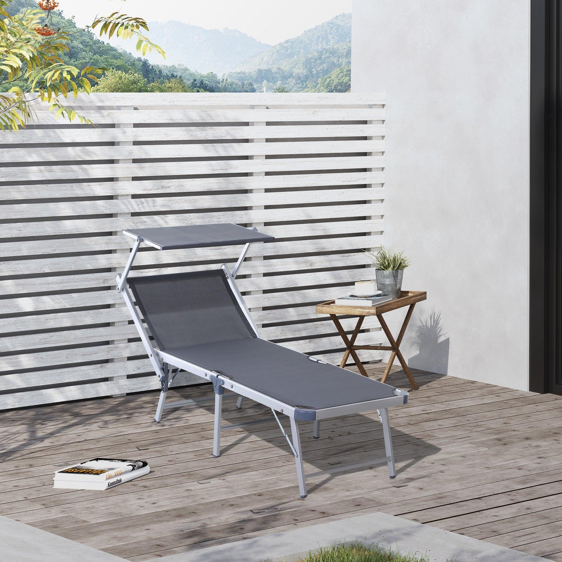 Outsunny Outdoor Sun Lounger with Adjustable Canopy - Grey - ALL4U RETAILER LTD