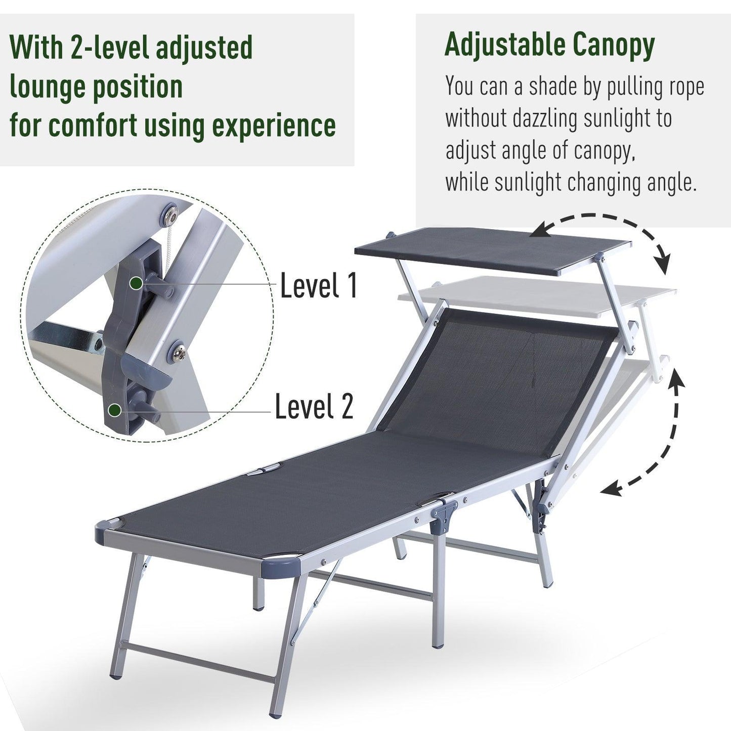 Outsunny Outdoor Sun Lounger with Adjustable Canopy - Grey - ALL4U RETAILER LTD