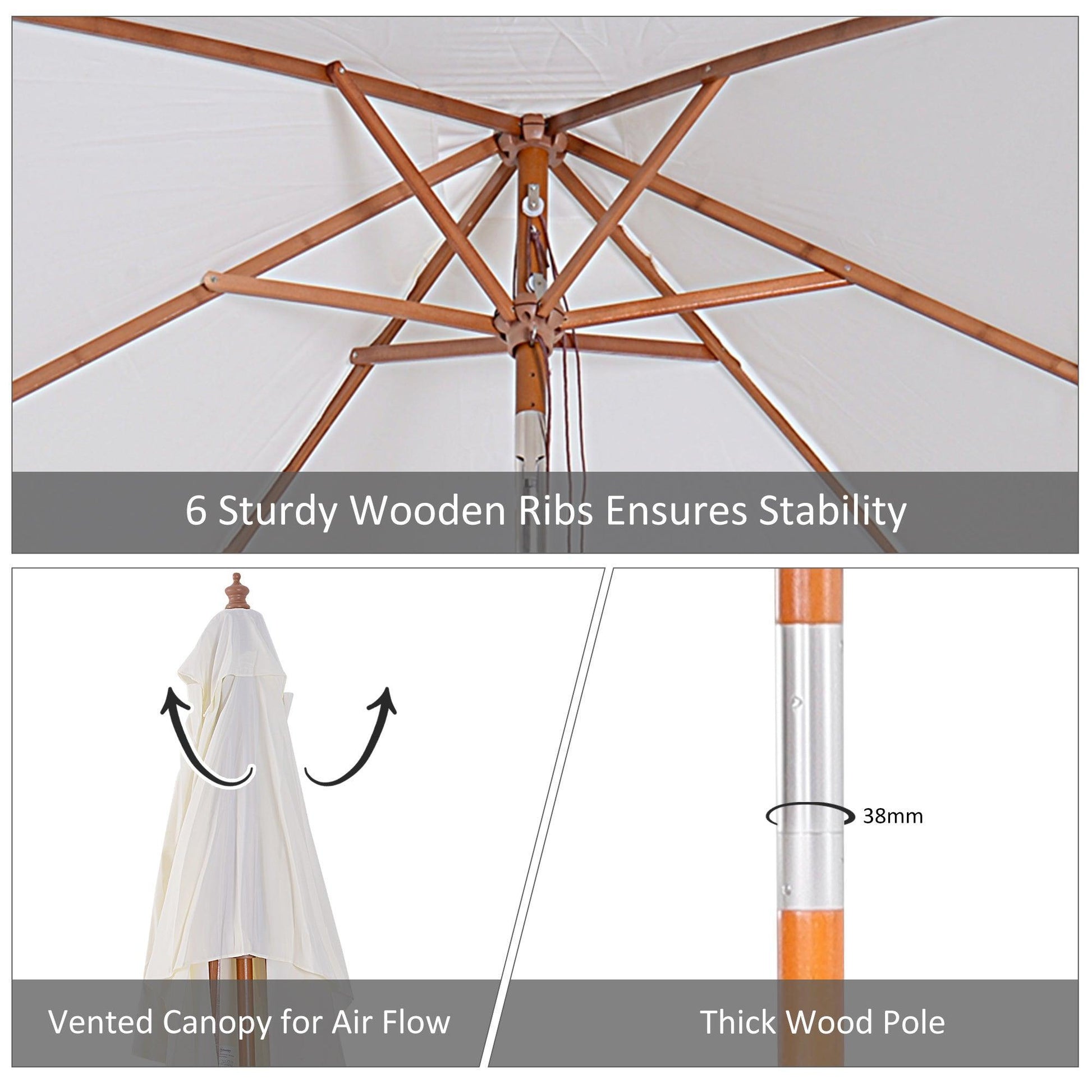 Outsunny Outdoor Sun Umbrella with Tilt Mechanism - Cream White - ALL4U RETAILER LTD