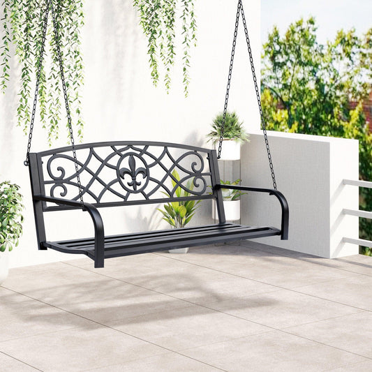 Outsunny Outdoor Swing Bench Seat for Yard, Deck, and Backyard - Black - ALL4U RETAILER LTD